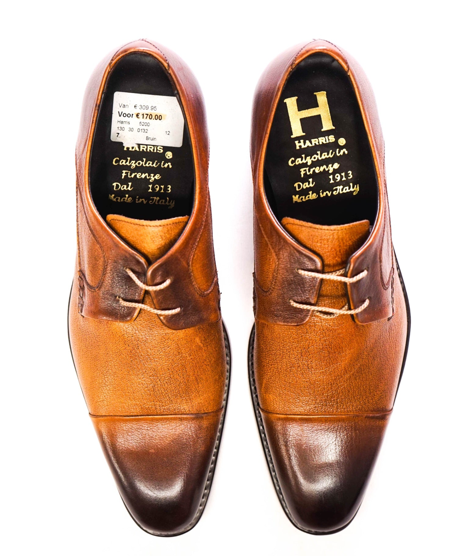 $400 Harris - Brown Patina Leather Cap-Toe Oxofrds 8US (7UK)