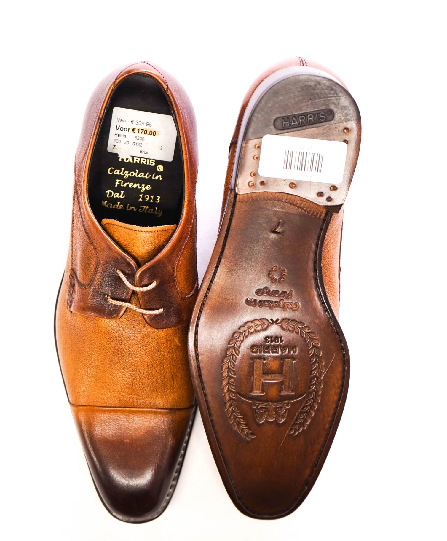 $400 Harris - Brown Patina Leather Cap-Toe Oxofrds 8US (7UK)