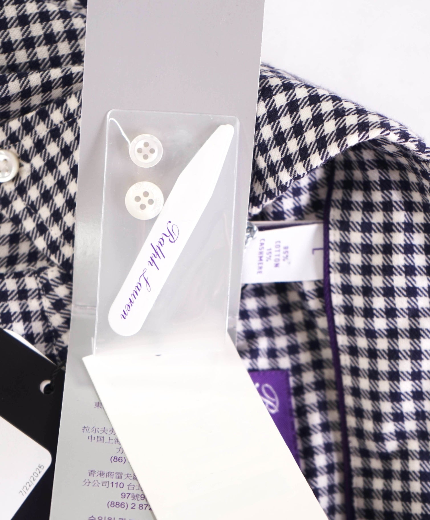 $450 Ralph Lauren Purple Label Blue/White Cotton/Cashmere Shirt - L