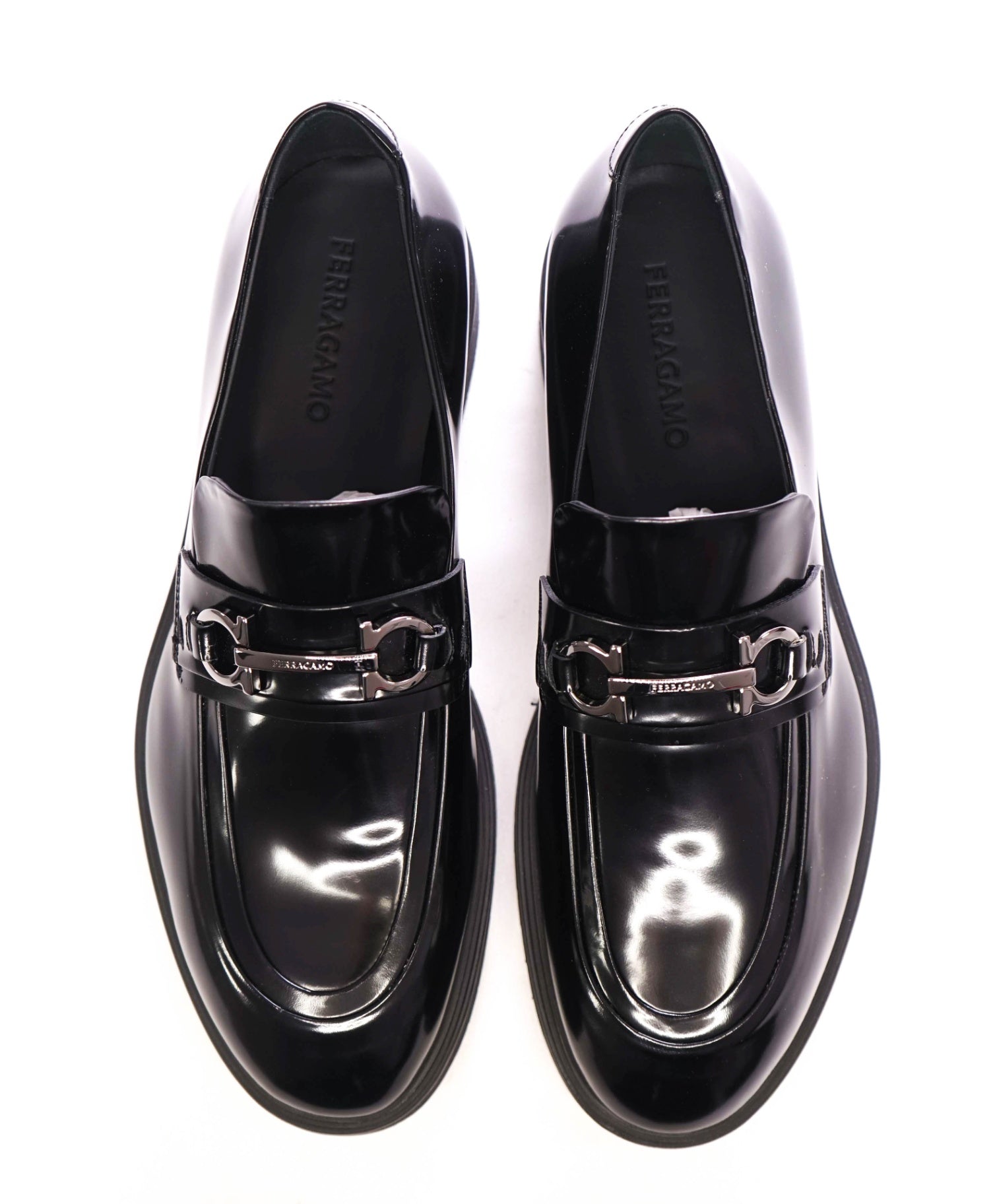 $1,150 FERRAGAMO - *FIORELLO* Black Leather Lug Sole Loafers - 12 M
