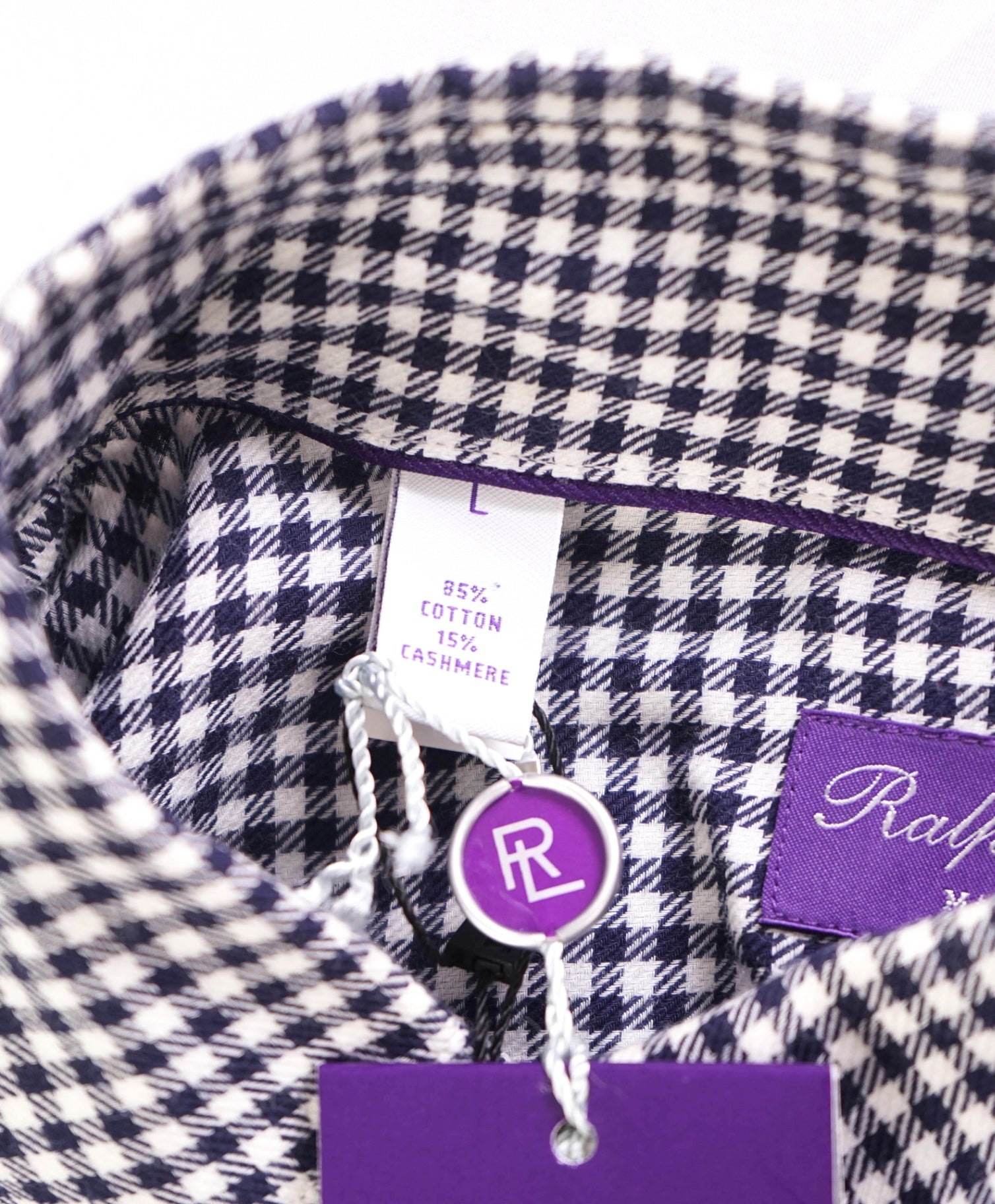 $450 Ralph Lauren Purple Label Blue/White Cotton/Cashmere Shirt - L