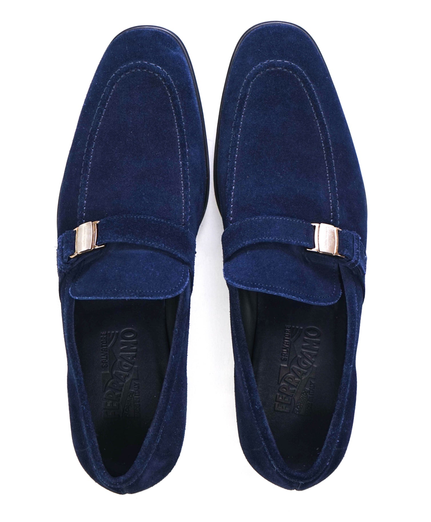 $850 Salvatore Ferragamo Navy Loafers Suede Footwear 9.5 D