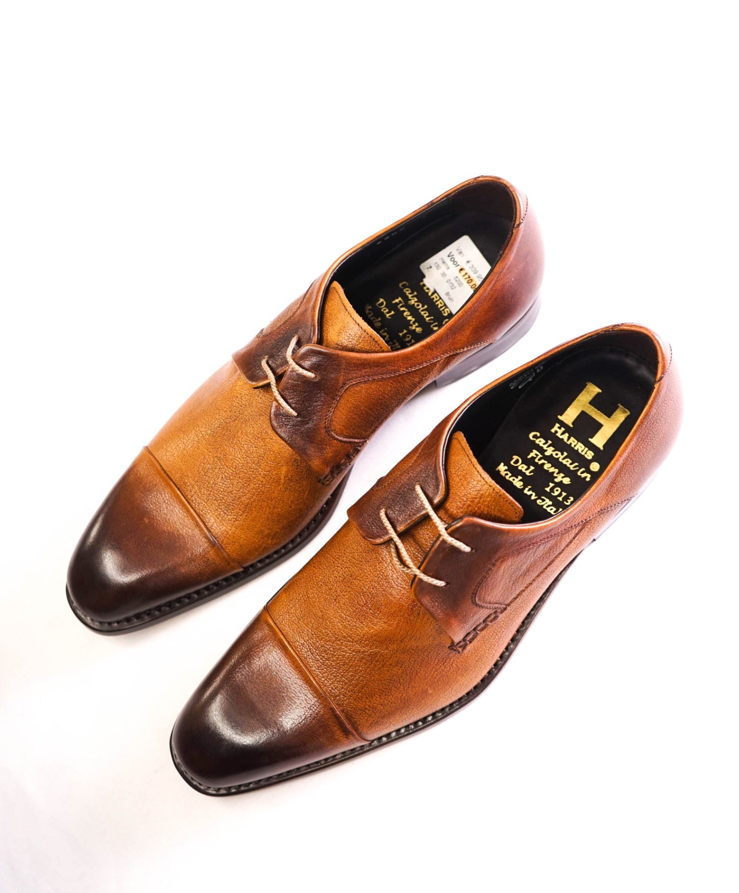 $400 Harris - Brown Patina Leather Cap-Toe Oxofrds 8US (7UK)