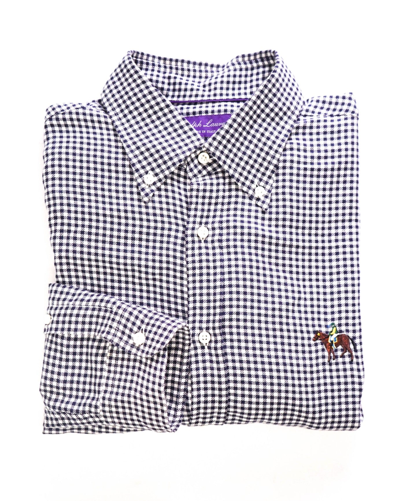 $450 Ralph Lauren Purple Label Blue/White Cotton/Cashmere Shirt - L