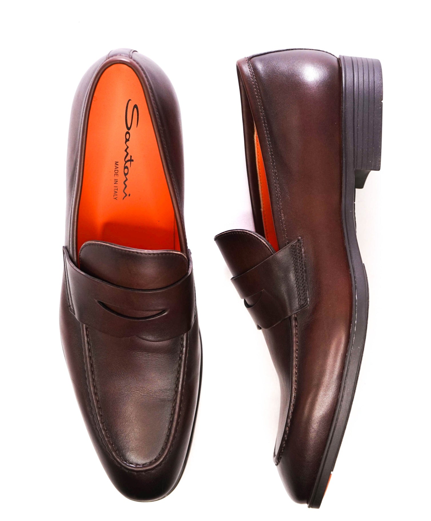 $1,050 Santoni Dark Brown Leather Penny Loafers US 9 (UK8)