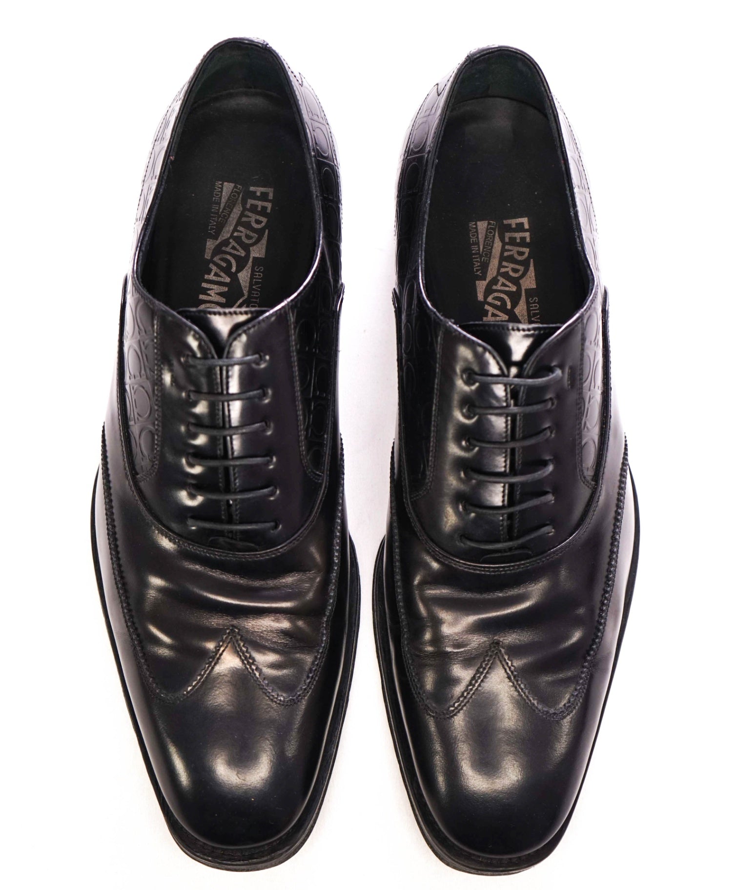 $1,050 FERRAGAMO Black Oxfords "CEZANNE" Leather Oxfords 9 D