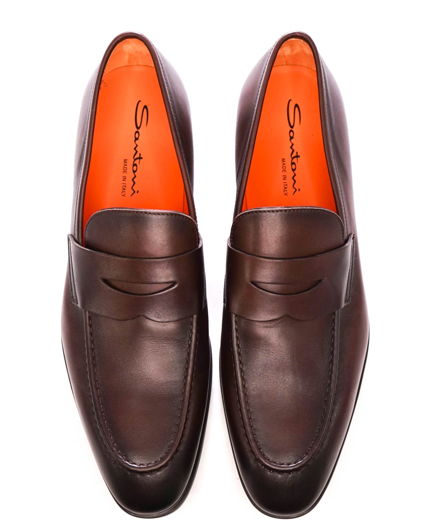 $1,050 Santoni Dark Brown Leather Penny Loafers US 9 (UK8)