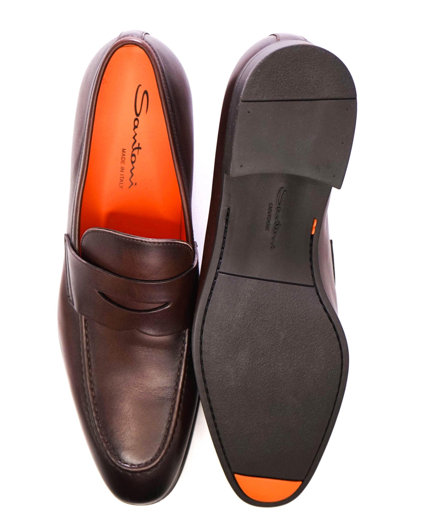 $1,050 Santoni Dark Brown Leather Penny Loafers US 9 (UK8)