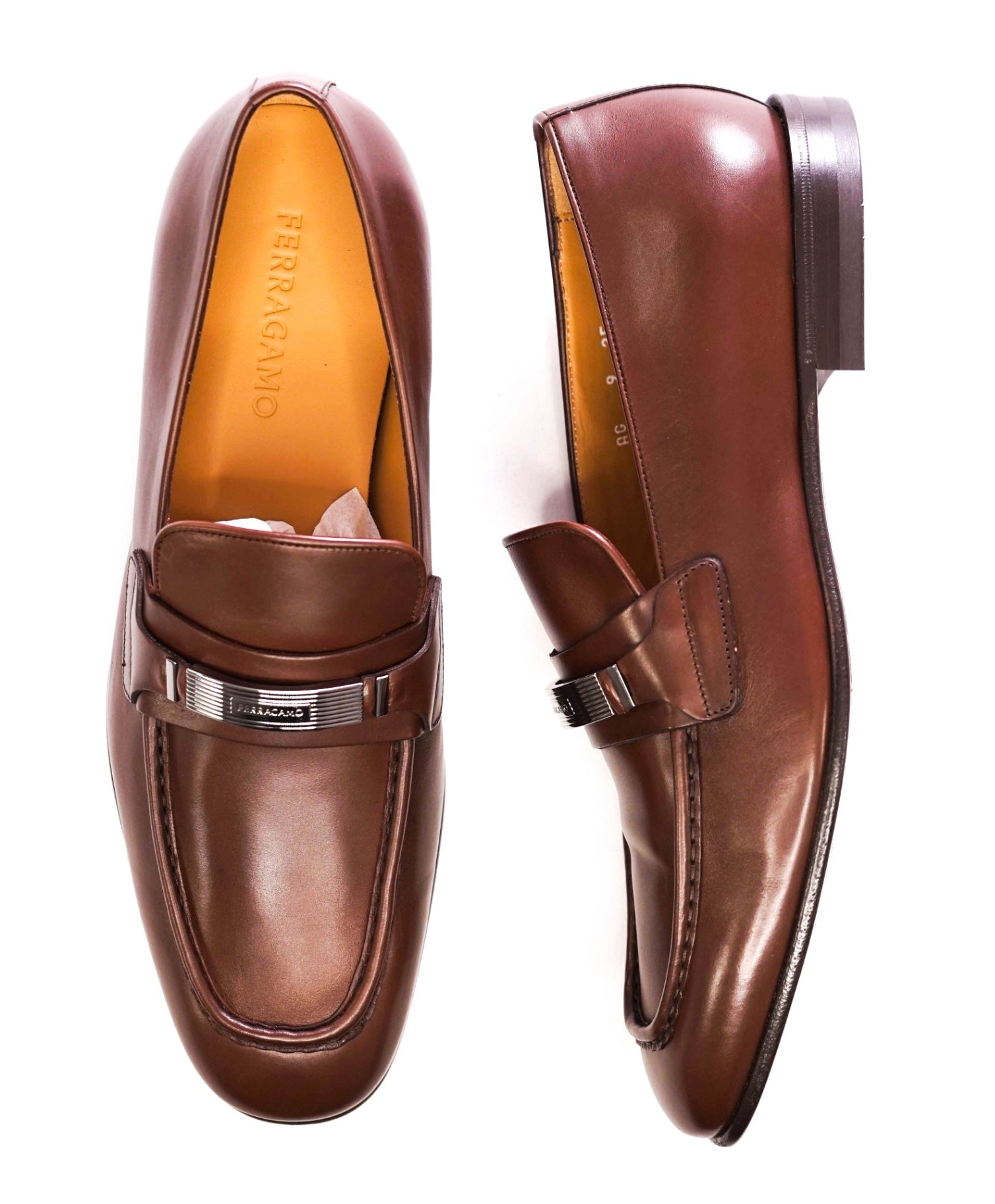 $1,095 Ferragamo Brown "DUMAS" Loafers Leather Footwear 9.5 EE