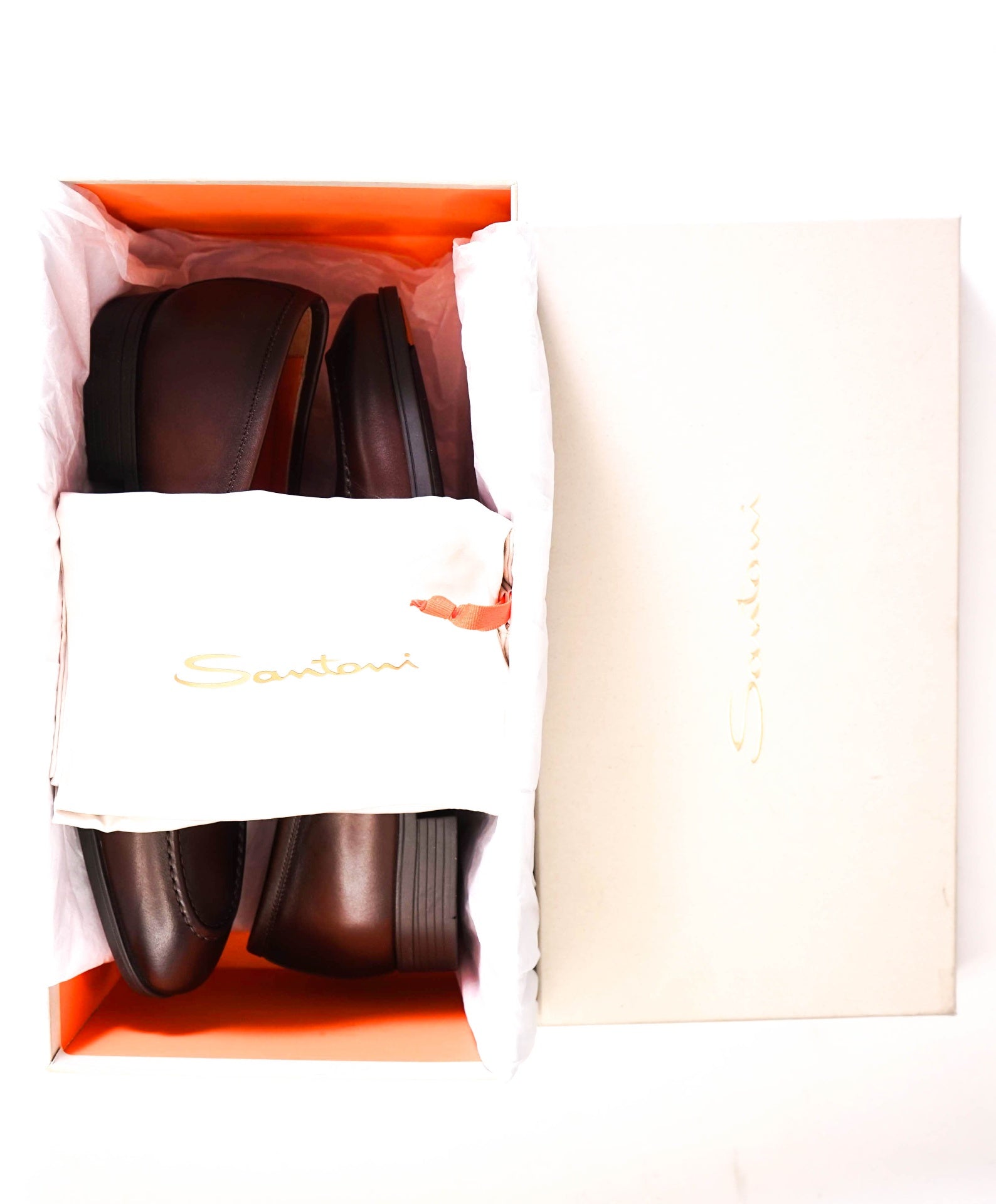 $1,050 Santoni Dark Brown Leather Penny Loafers US 9 (UK8)