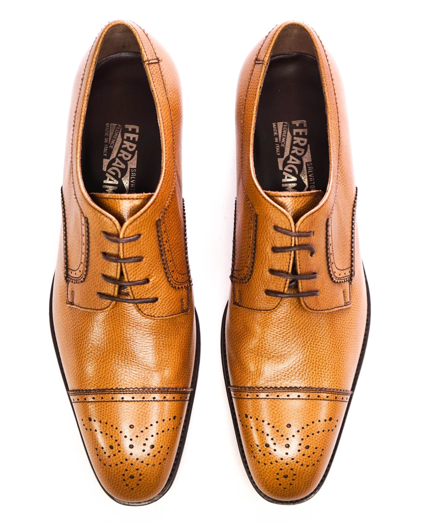 $850 FERRAGAMO Light Brown textured "MANTA" Oxfords 9.5 D