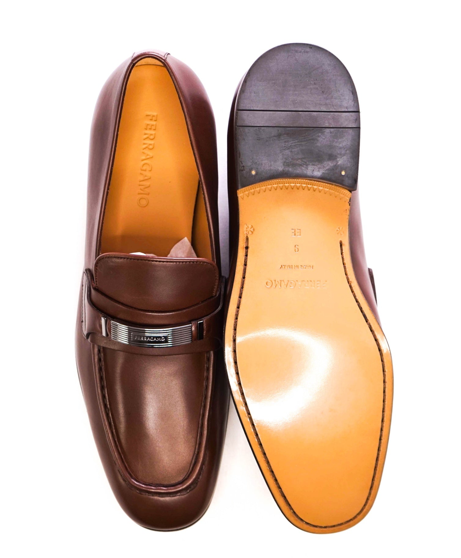 $1,095 Ferragamo Brown "DUMAS" Loafers Leather Footwear 9.5 EE