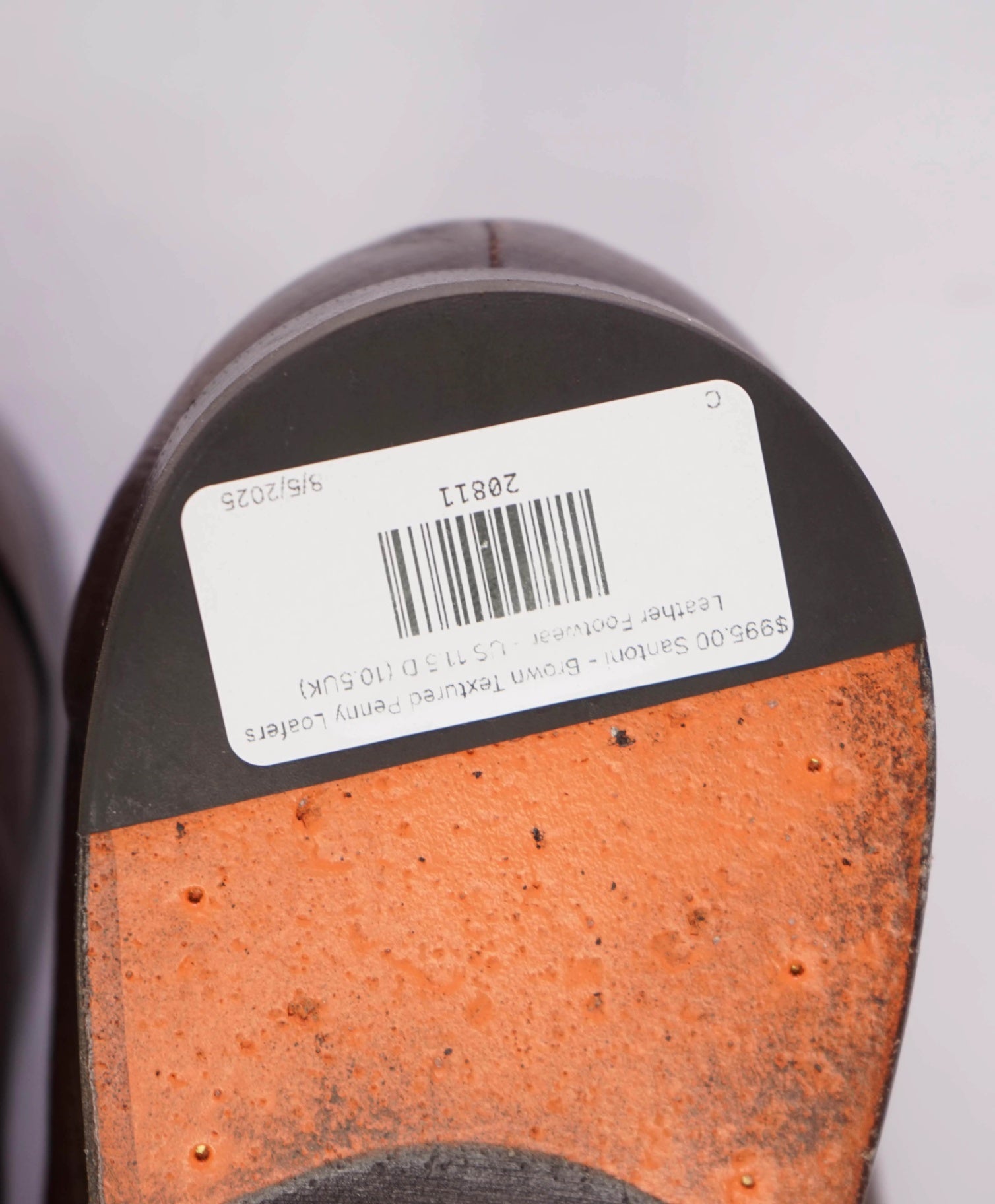 $995 SANTONI - Brown Textured Leather Penny Loafers - US 11.5 D (10.5UK)