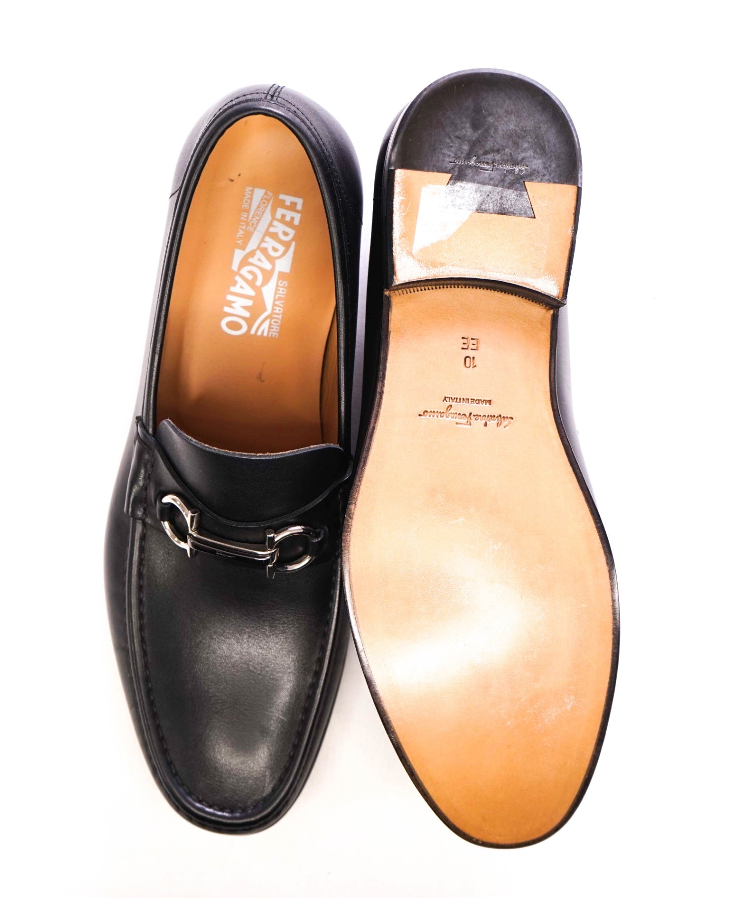 $850 FERRAGAMO - "Rafael" Black Leather Loafers - 10 EE