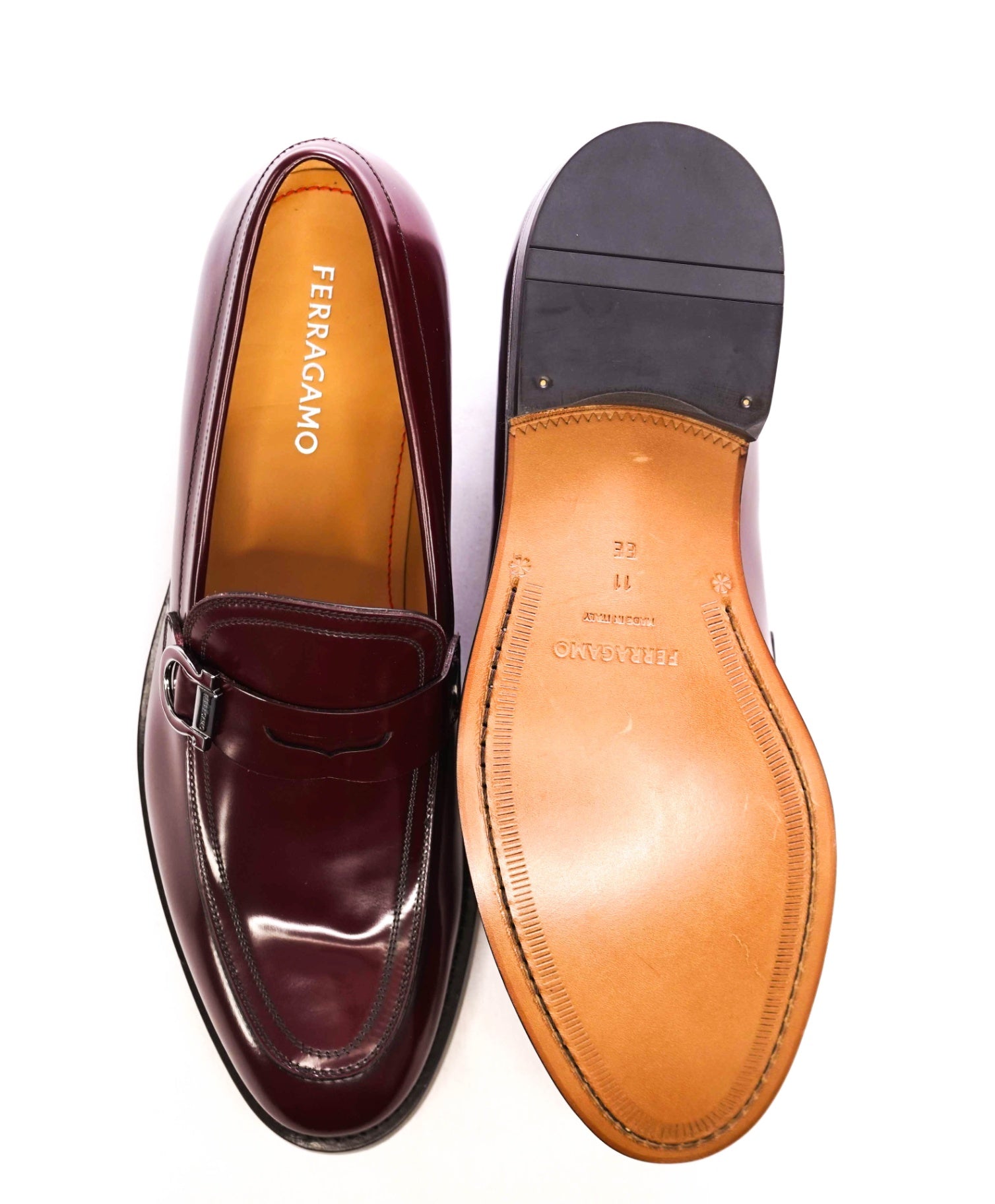 $1,095 FERRAGAMO Burgundy "CANADA" Leather Loafers 11 EE