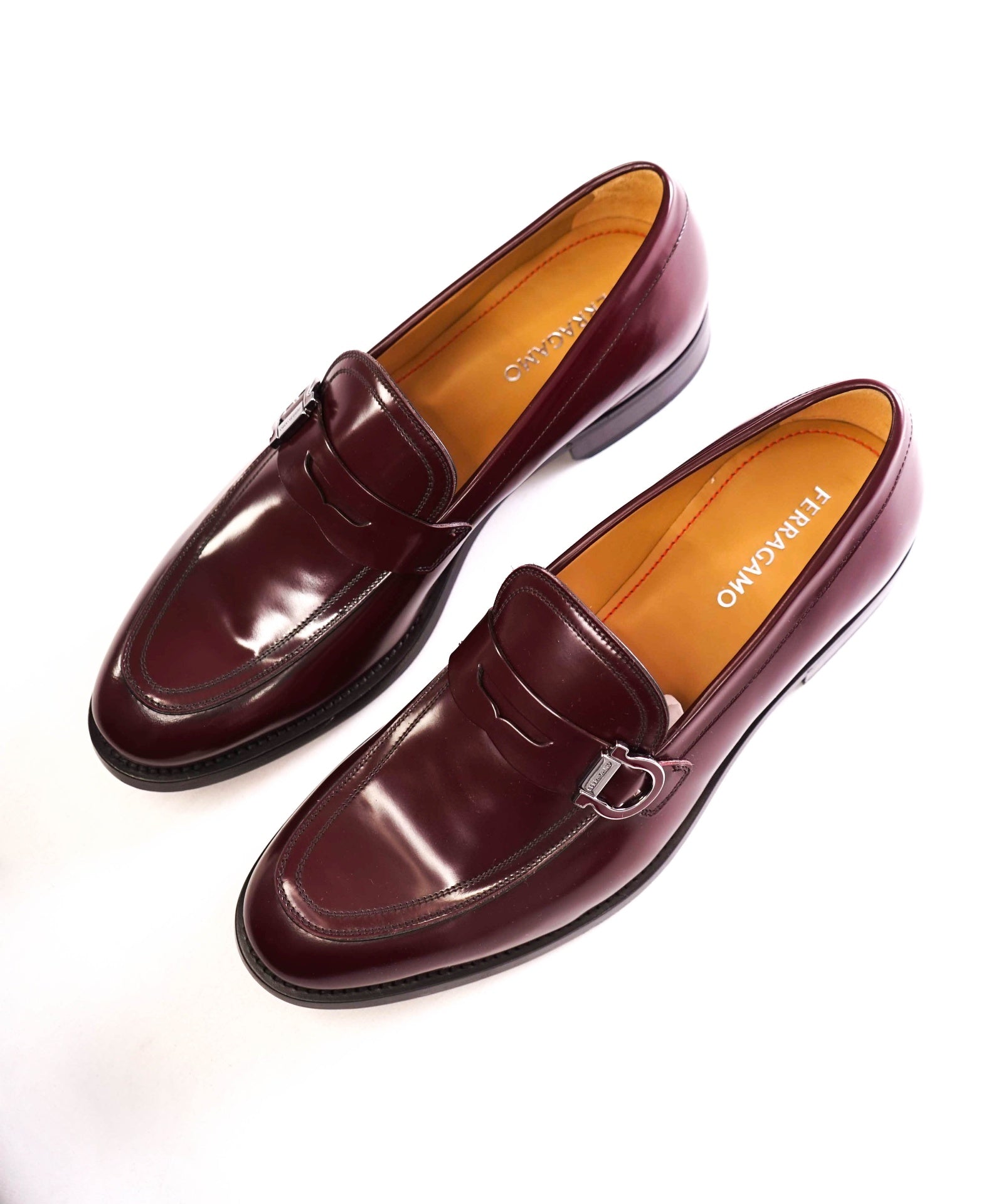 $1,095 FERRAGAMO Burgundy "CANADA" Leather Loafers 11 EE