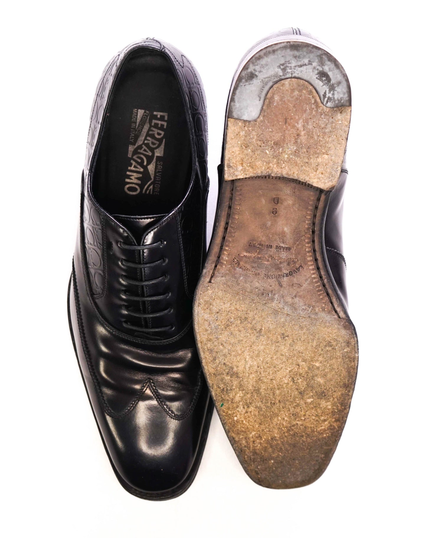 $1,050 FERRAGAMO Black Oxfords "CEZANNE" Leather Oxfords 9 D