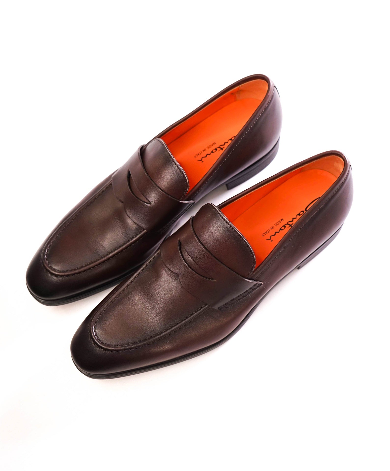 $1,050 Santoni Dark Brown Leather Penny Loafers US 9 (UK8)