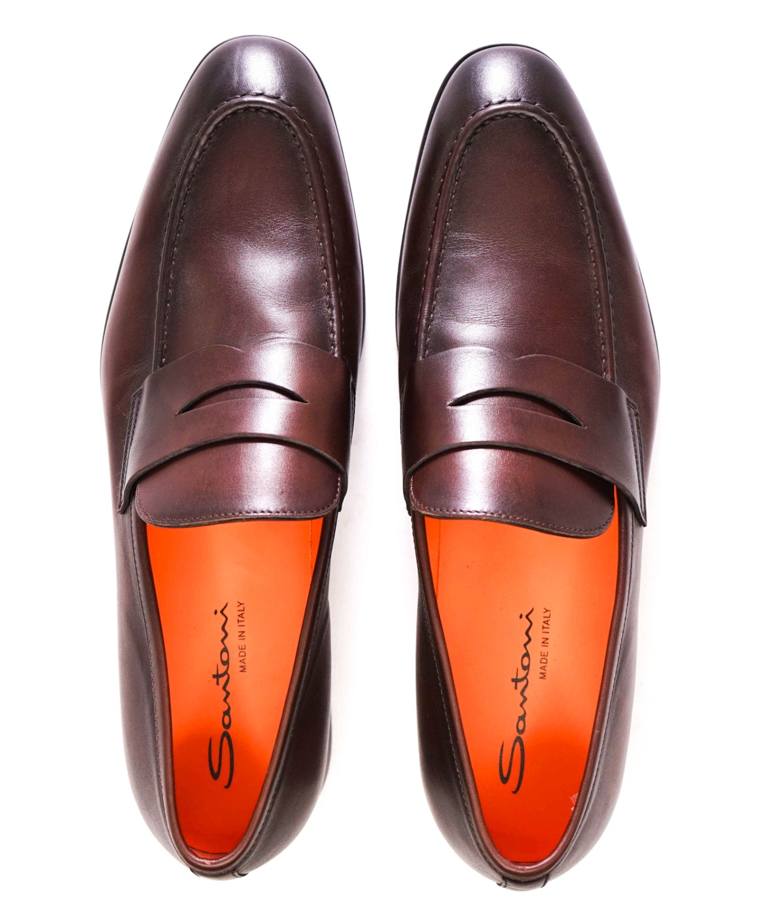 $1,050 Santoni Dark Brown Leather Penny Loafers US 9 (UK8)