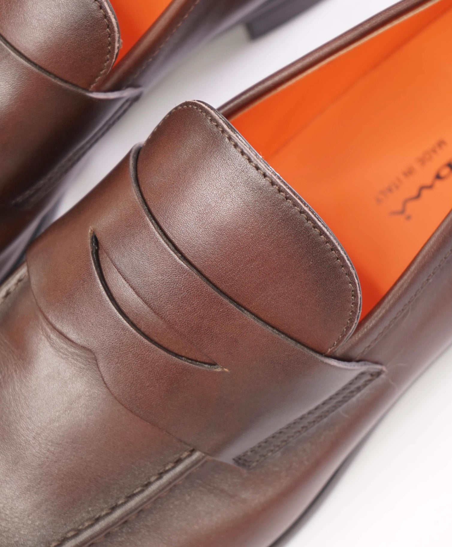 $1,050 Santoni Dark Brown Leather Penny Loafers US 9 (UK8)