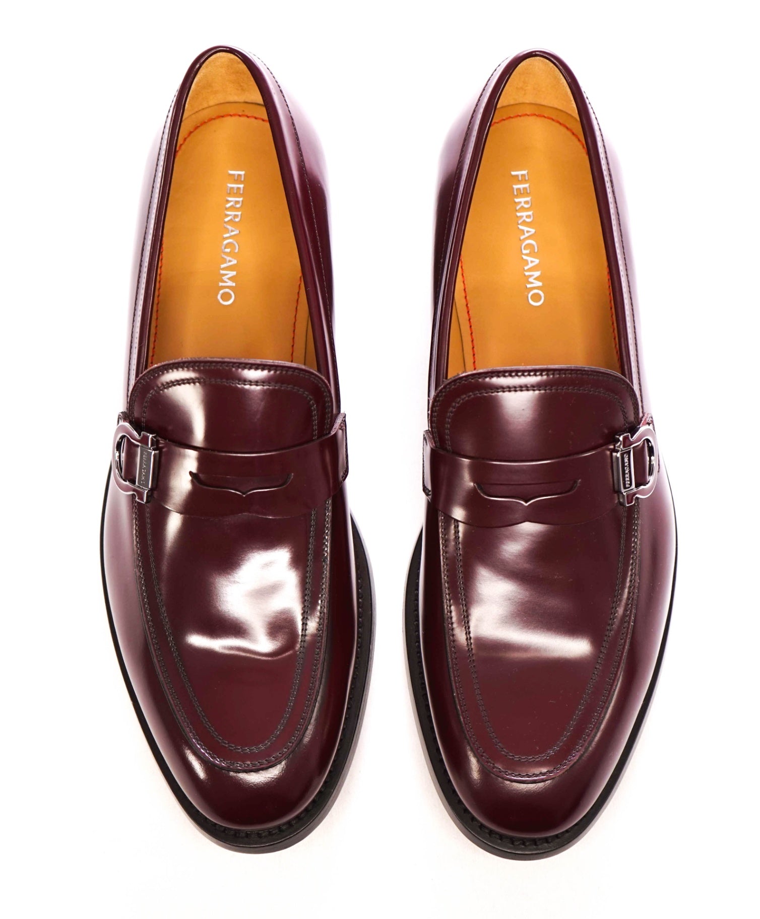 $1,095 FERRAGAMO Burgundy "CANADA" Leather Loafers 11 EE