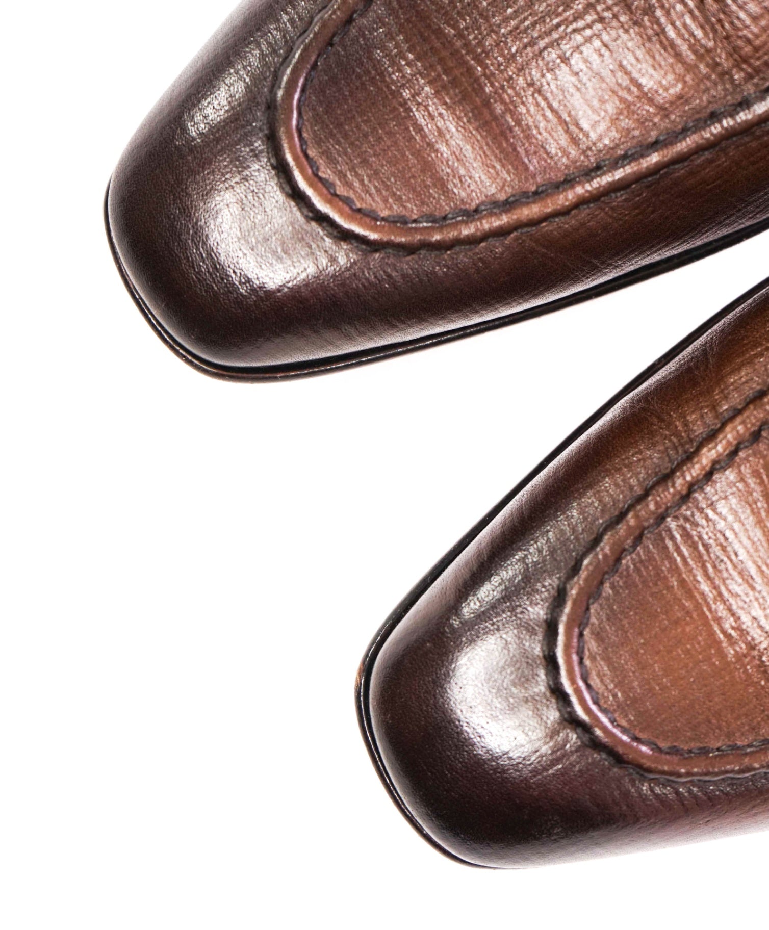 $995 SANTONI - Brown Textured Leather Penny Loafers - US 11.5 D (10.5UK)