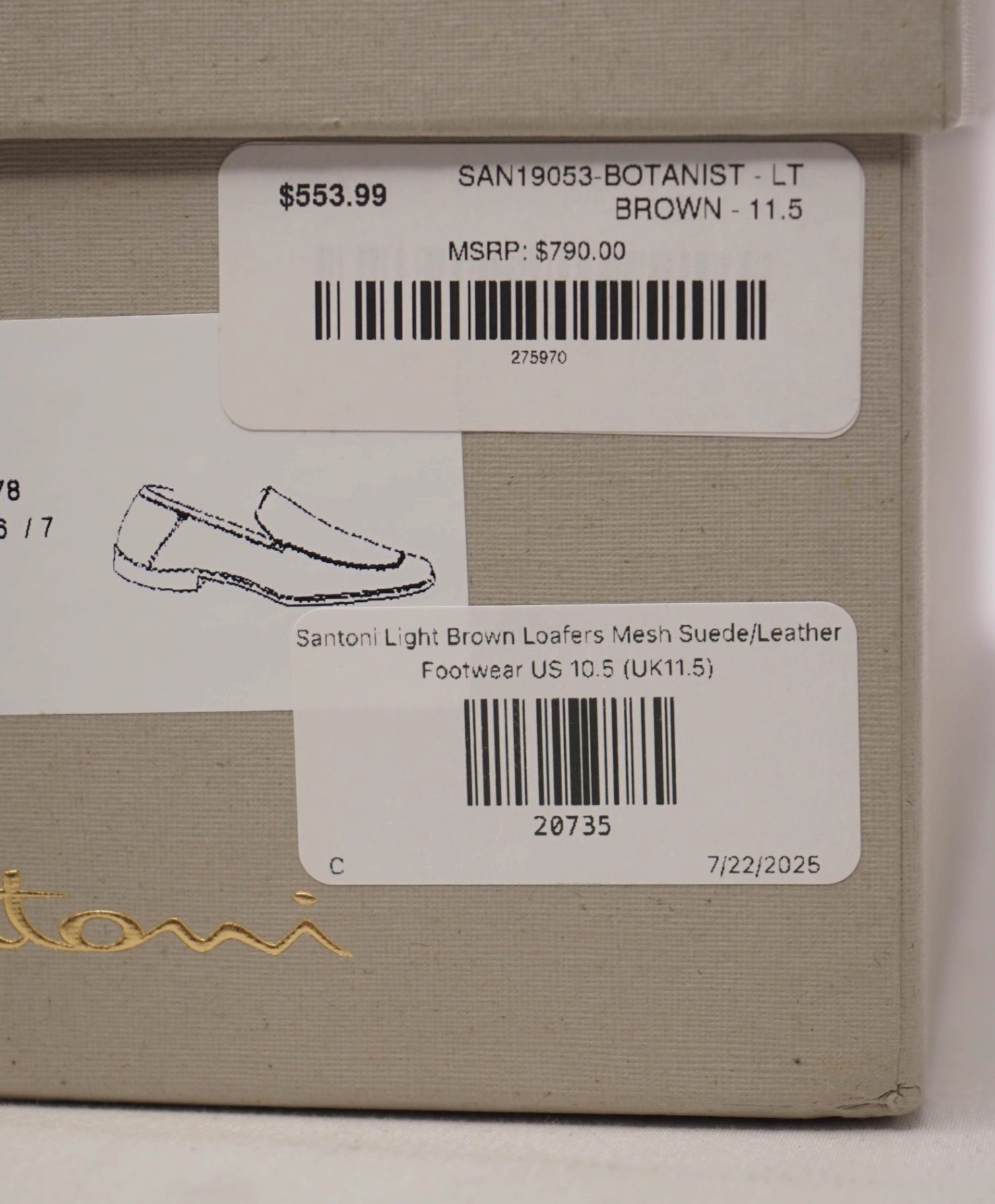 $790 SANTONI Sand Suede "SUMMER WALK" Loafers US 11.5 (UK10.5)