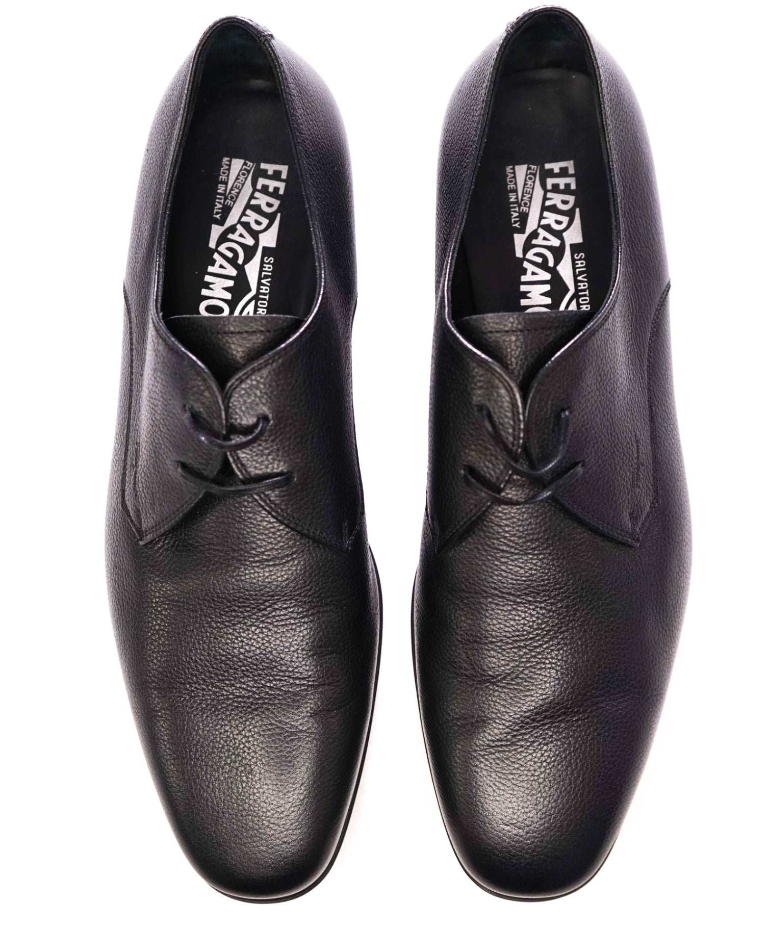 $850 Salvatore Ferragamo Black "FORTUNATO" Pebbled Leather 8 EE