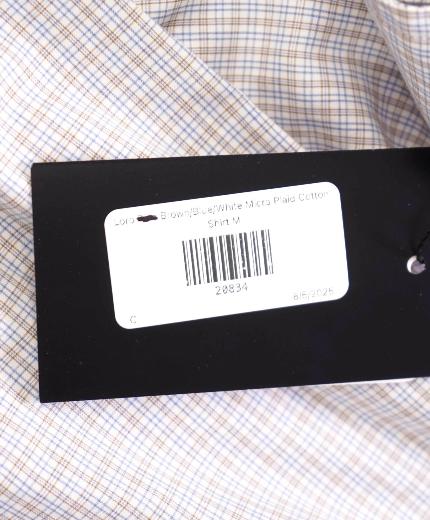 $750 Loro Piana - Brown/Blue/White Micro Plaid Cotton Shirt - M