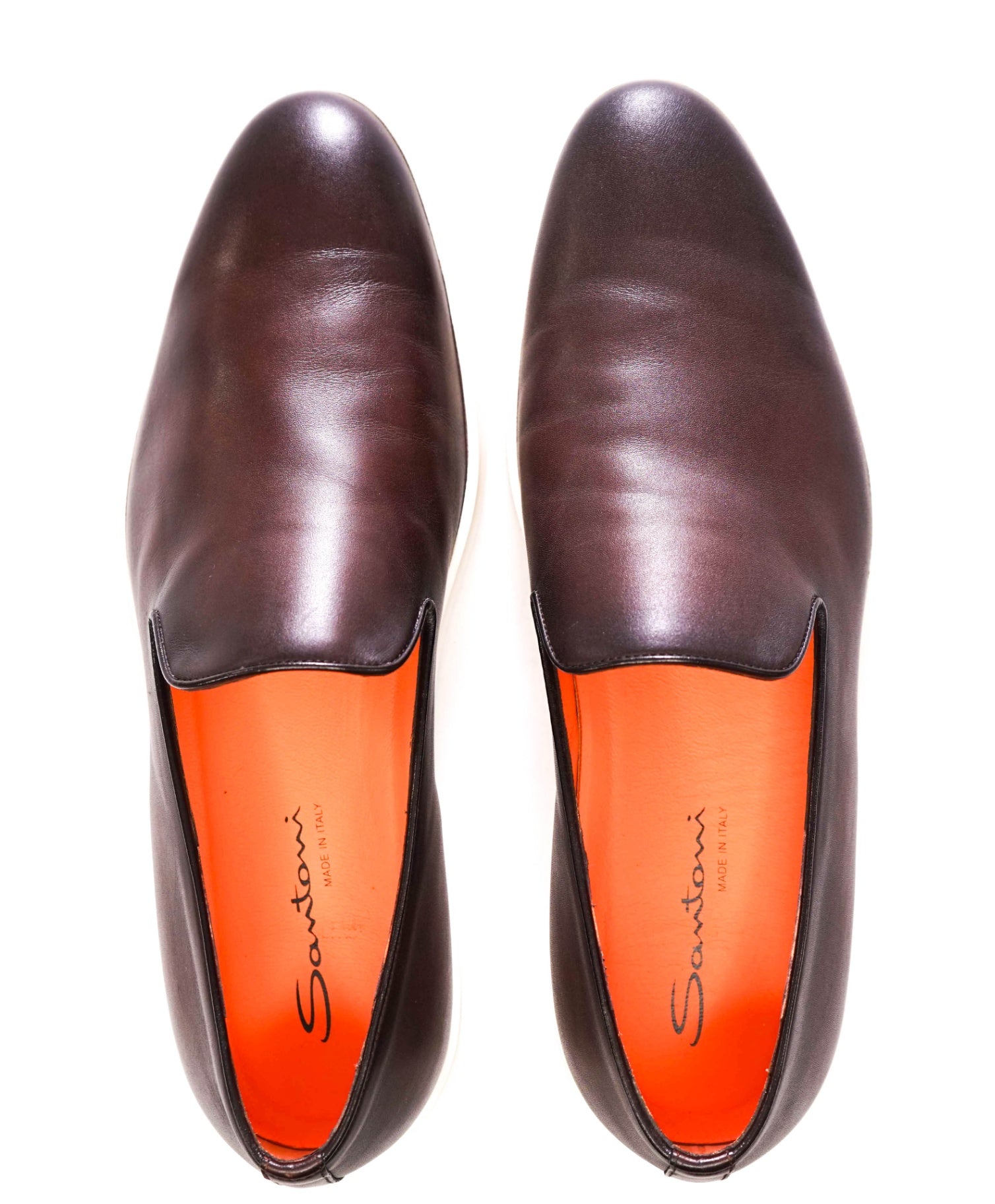 $850 Santoni - Brown Leather Slip-On Leather Loafers - US 10 (9UK)