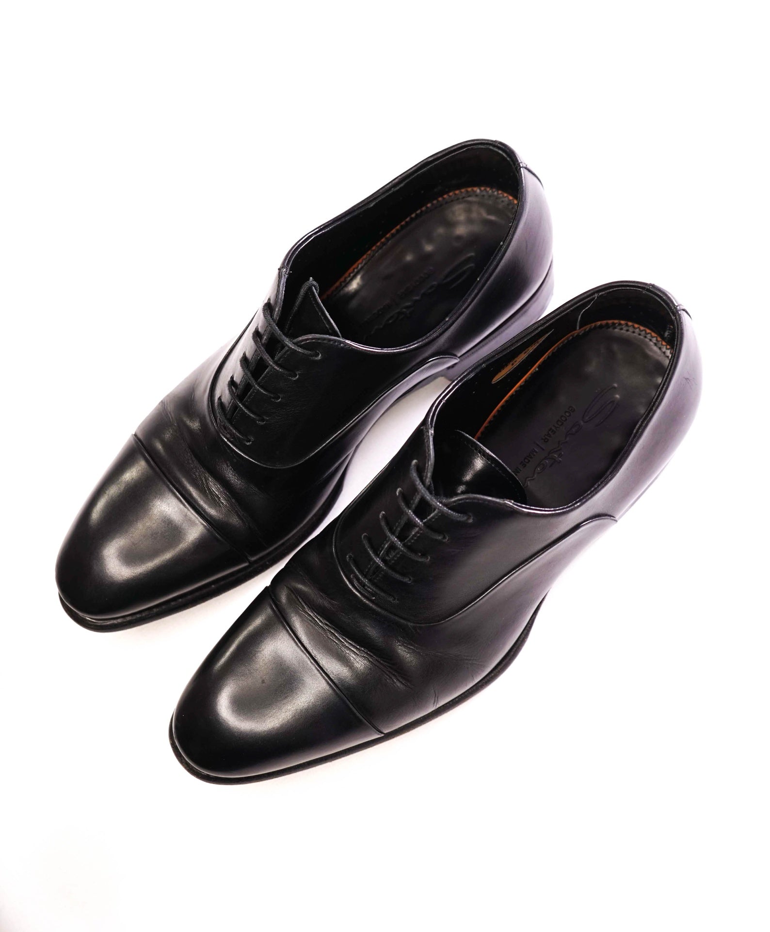 1,320 SANTONI - "GOODYEAR" Black Leather Oxfords - US 7.5 (UK6.5)
