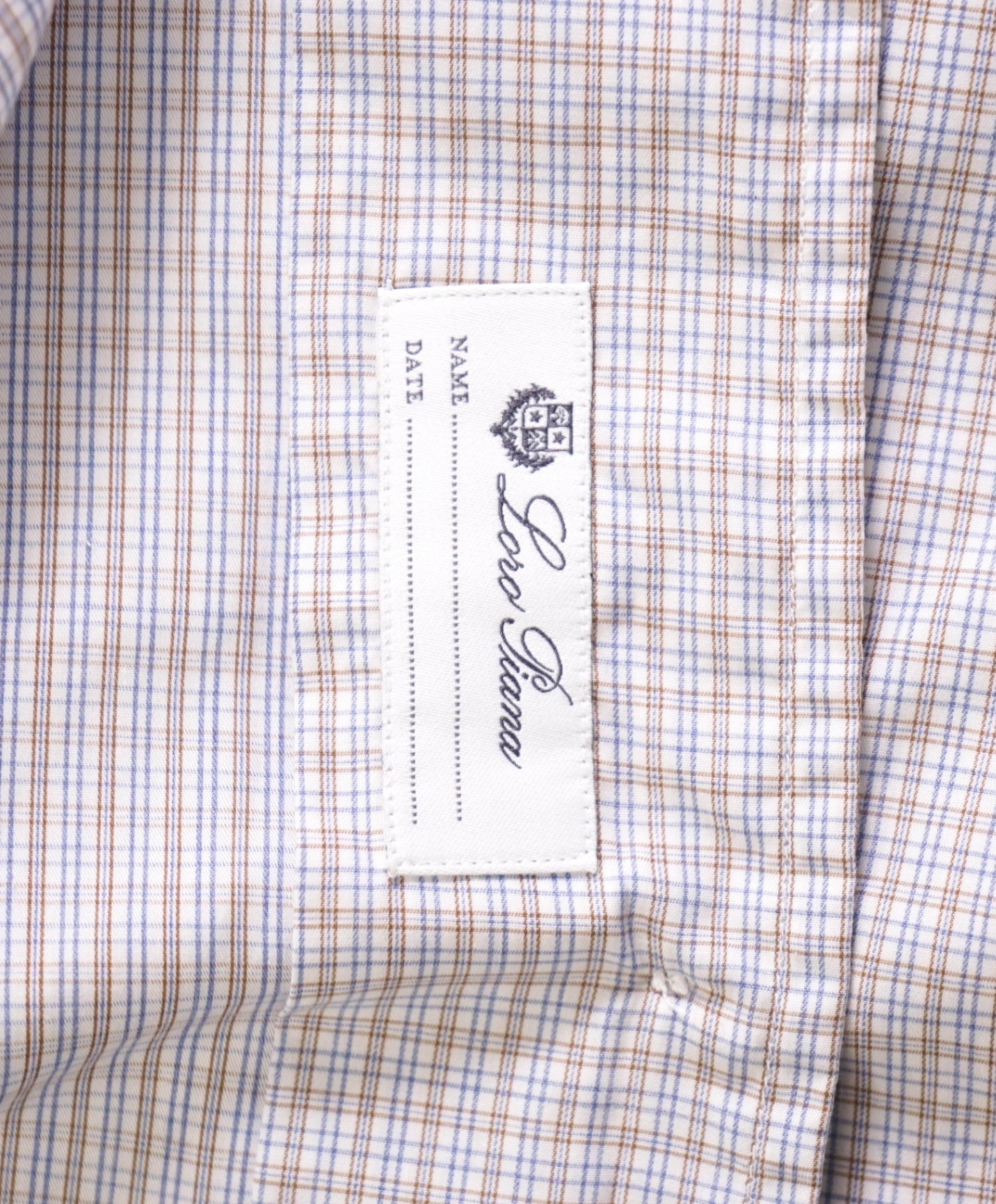 $750 Loro Piana - Brown/Blue/White Micro Plaid Cotton Shirt - M