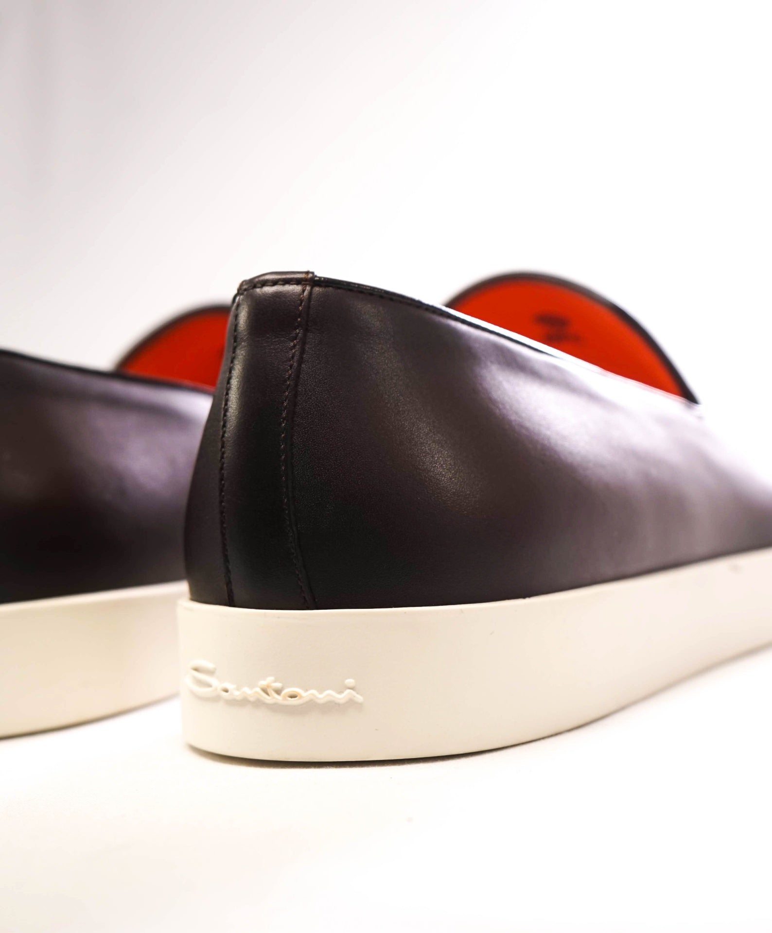 $850 Santoni - Brown Leather Slip-On Leather Loafers - US 10 (9UK)