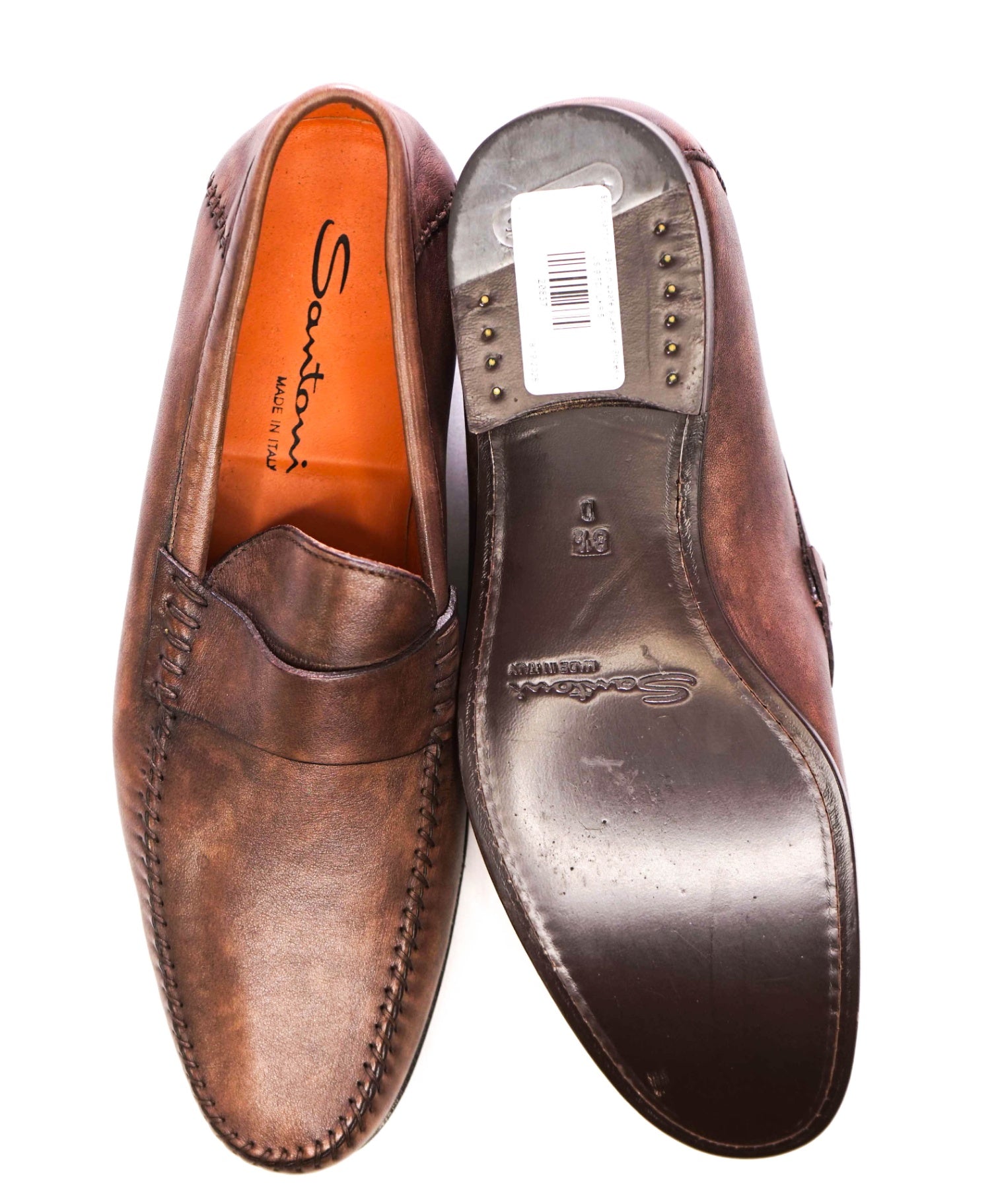 $720 Santoni - Brown Venetian Marble Patina Loafers - US 9.5D (UK8.5)