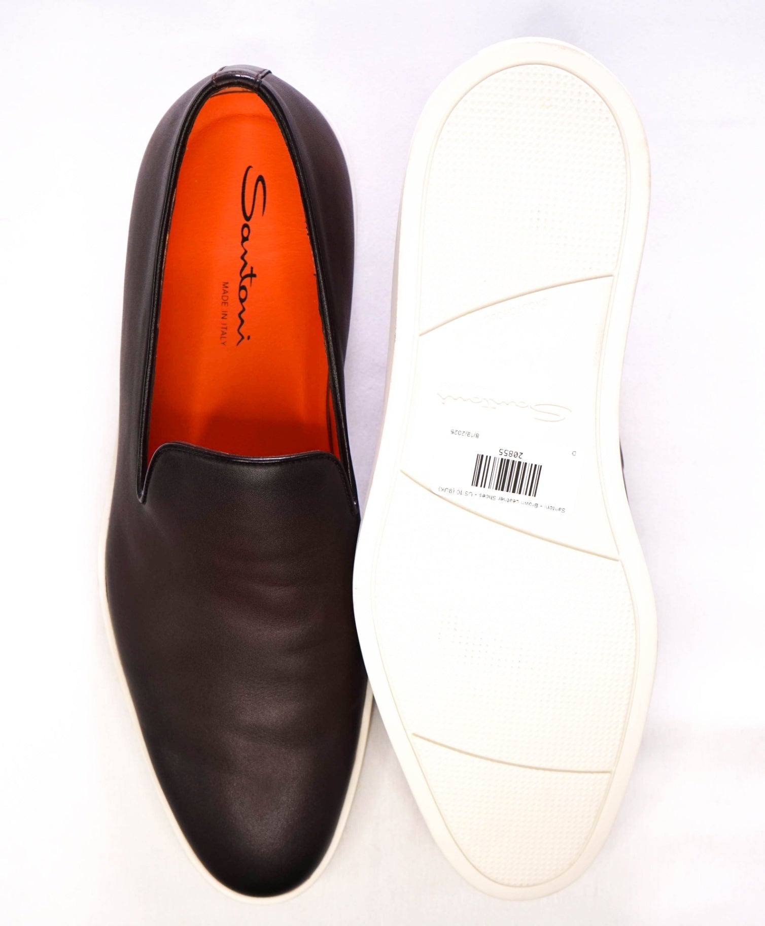 $850 Santoni - Brown Leather Slip-On Leather Loafers - US 10 (9UK)