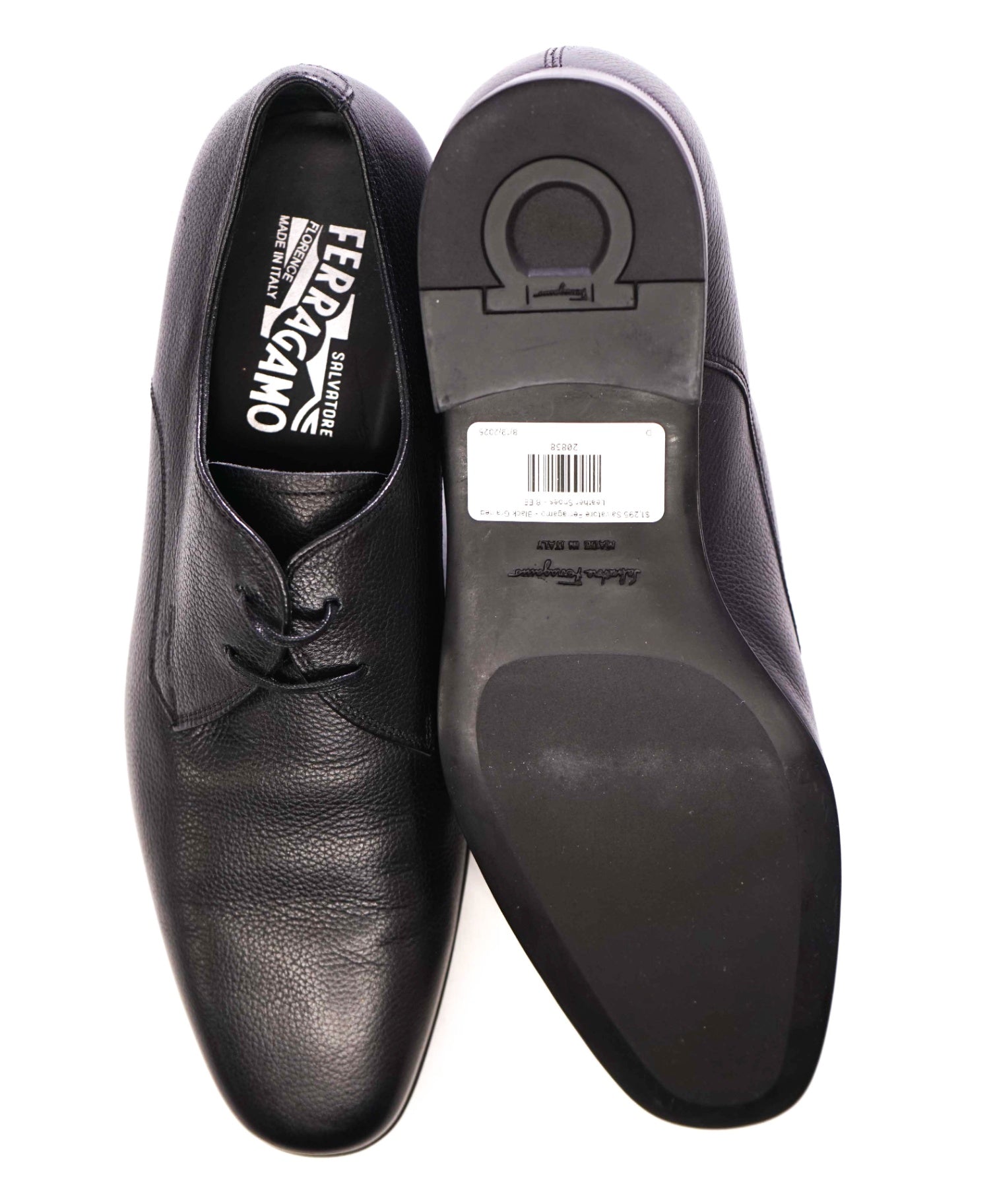 $850 Salvatore Ferragamo Black "FORTUNATO" Pebbled Leather 8 EE