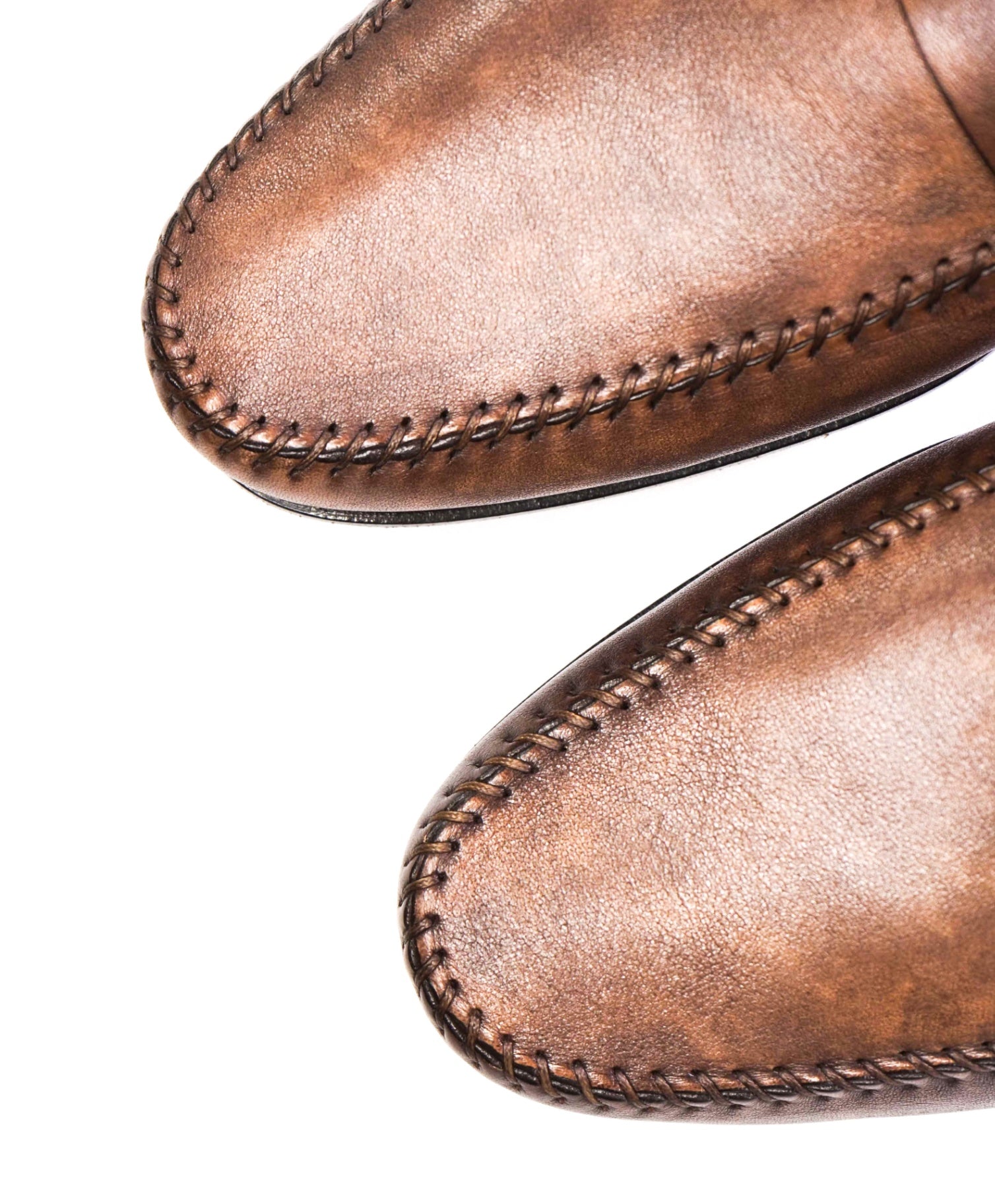 $720 Santoni - Brown Venetian Marble Patina Loafers - US 9.5D (UK8.5)