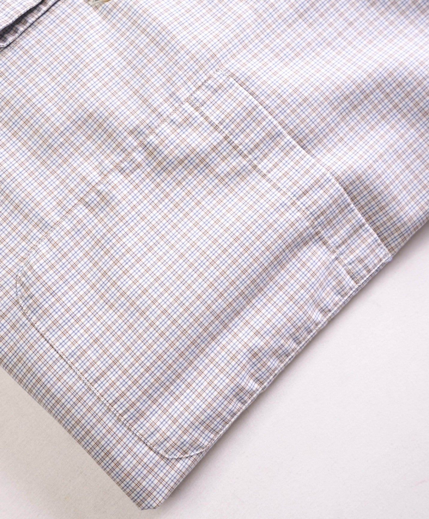 $750 Loro Piana - Brown/Blue/White Micro Plaid Cotton Shirt - M