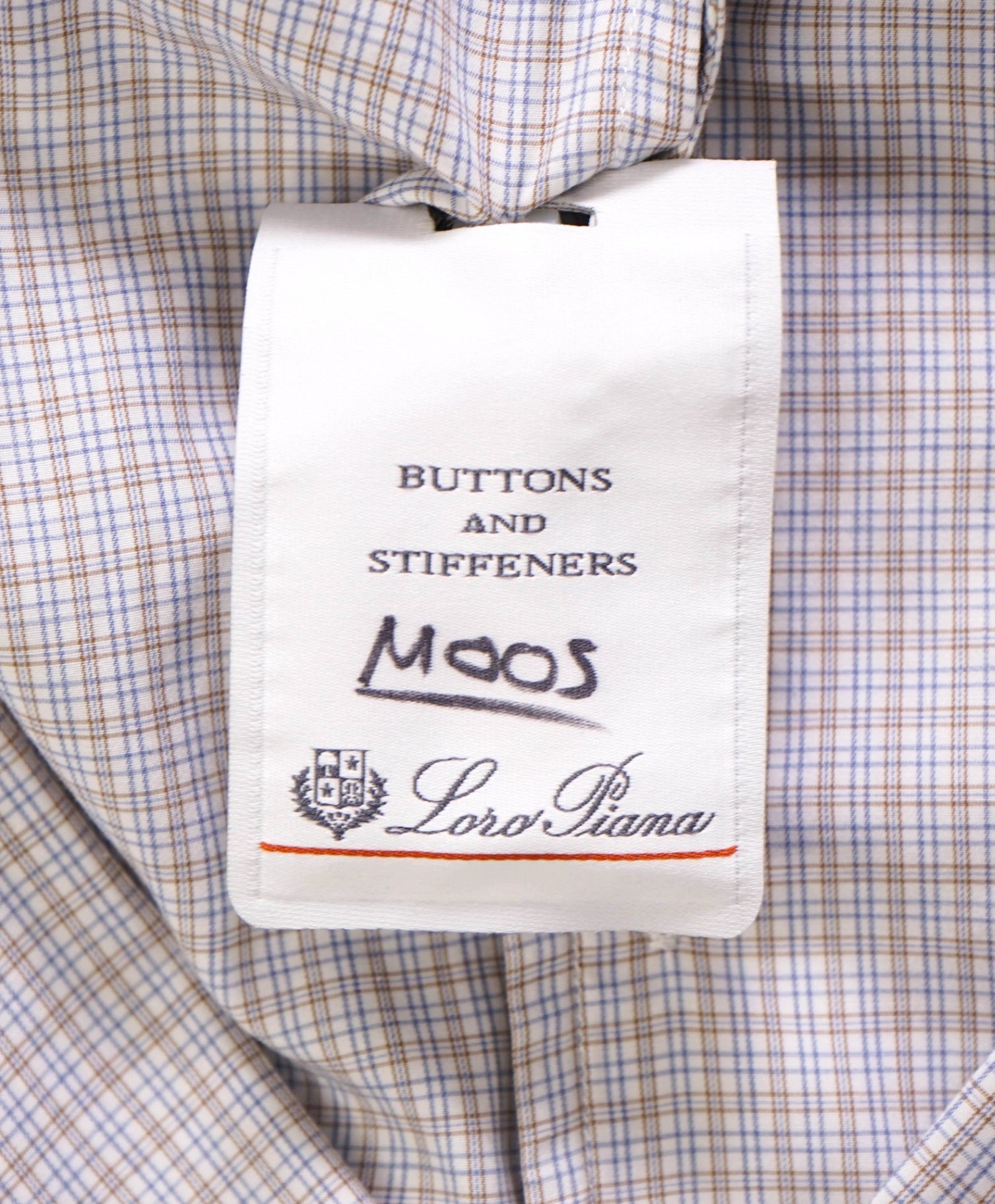 $750 Loro Piana - Brown/Blue/White Micro Plaid Cotton Shirt - M
