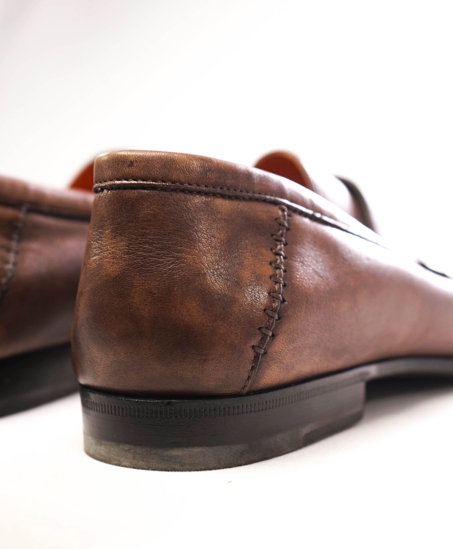 $720 Santoni - Brown Venetian Marble Patina Loafers - US 9.5D (UK8.5)