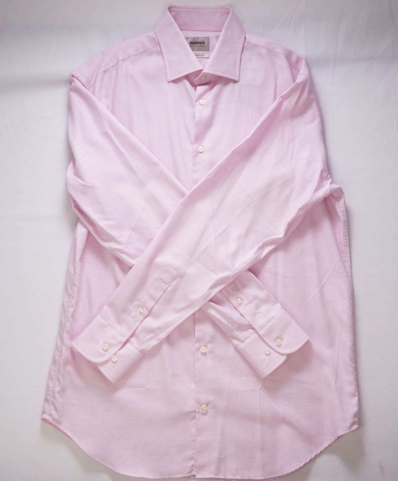 $195 Armani Collezioni - Textured Pink "MODERN FIT" Cotton Shirt - 15.5 M