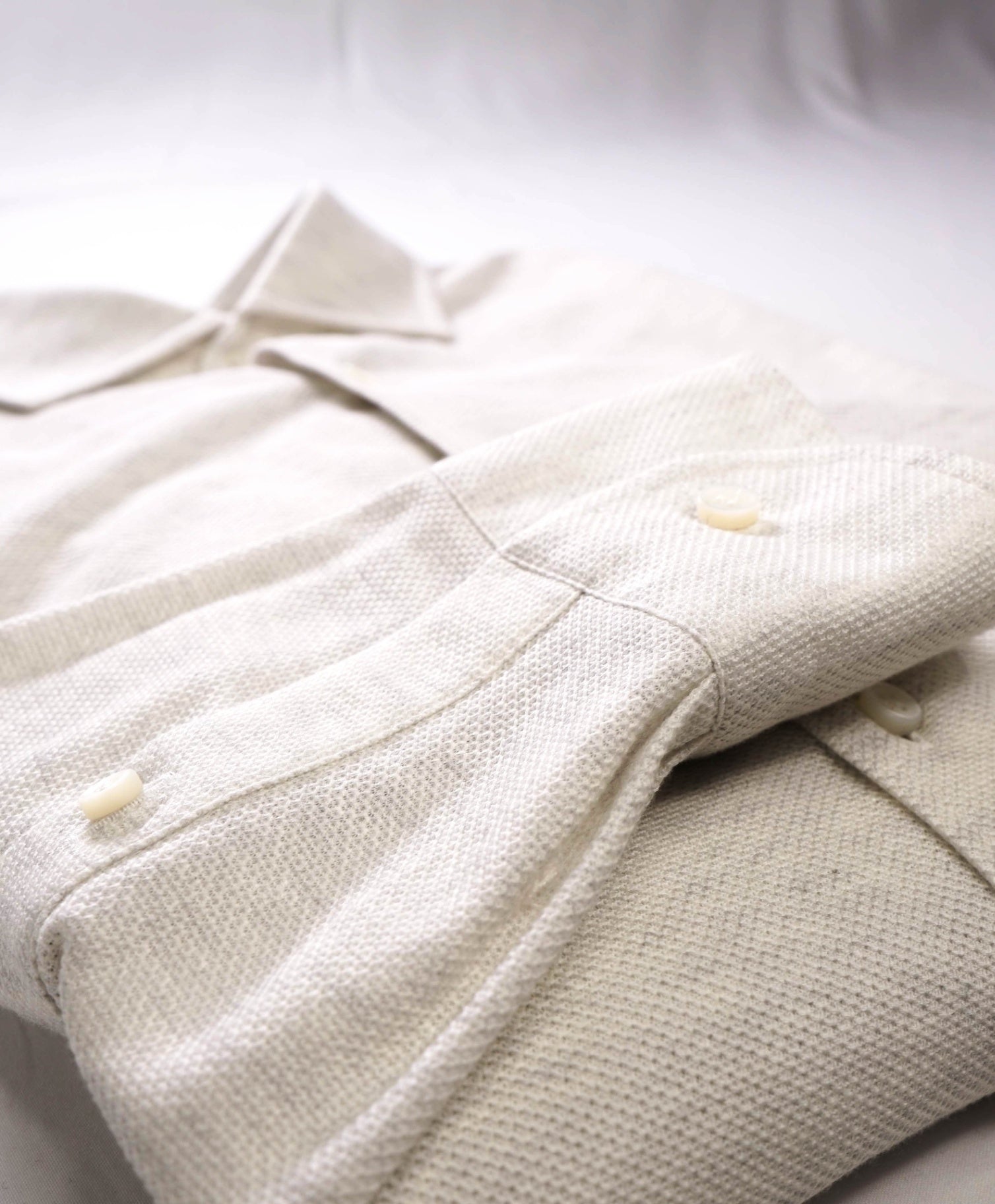 $1,300 LORO PIANA - Stone Neutral Pique Cotton Shirt - XL
