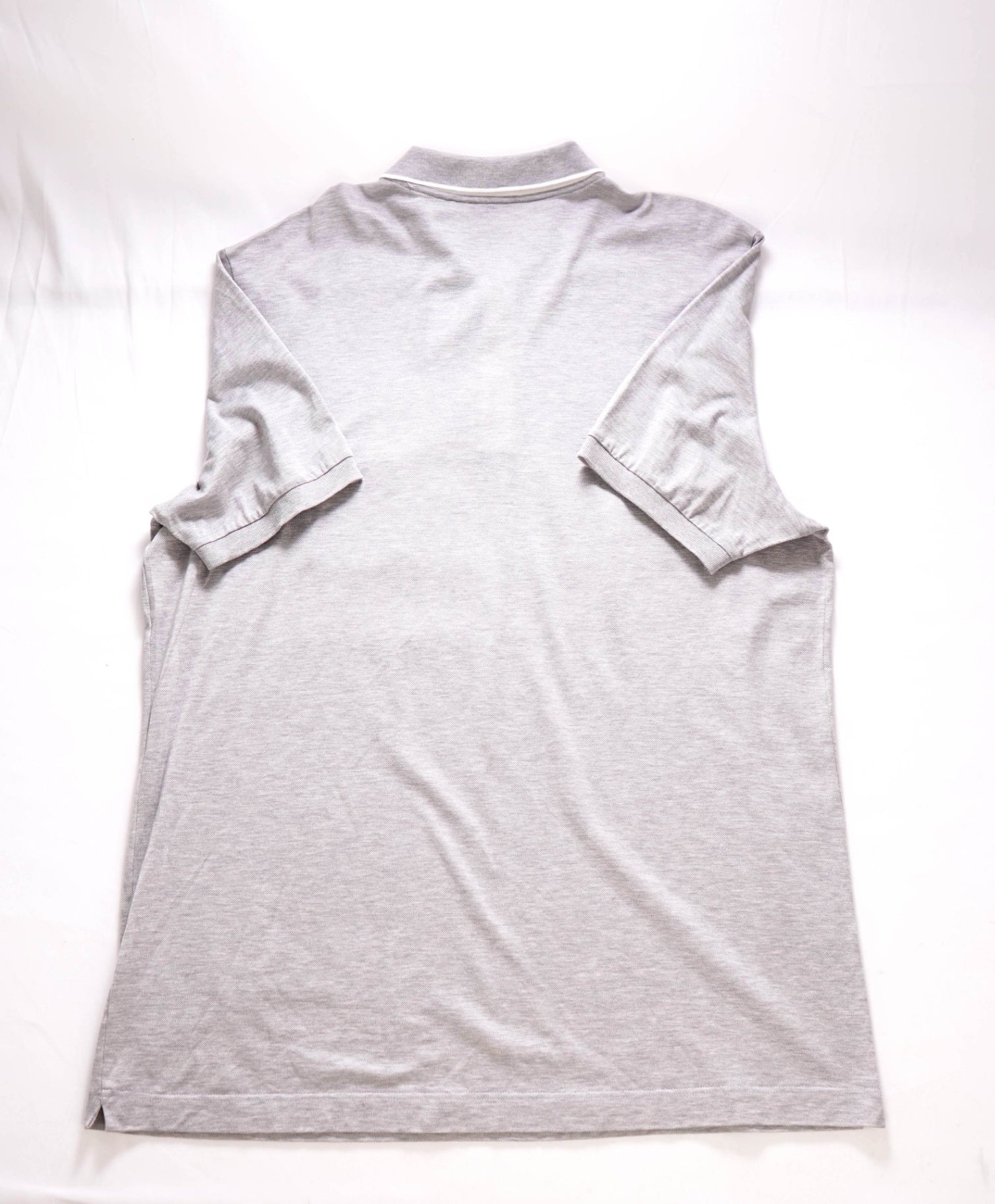 $460 FERRAGAMO - Textured Light Gray Polo Cotton Pocket Shirt - XL