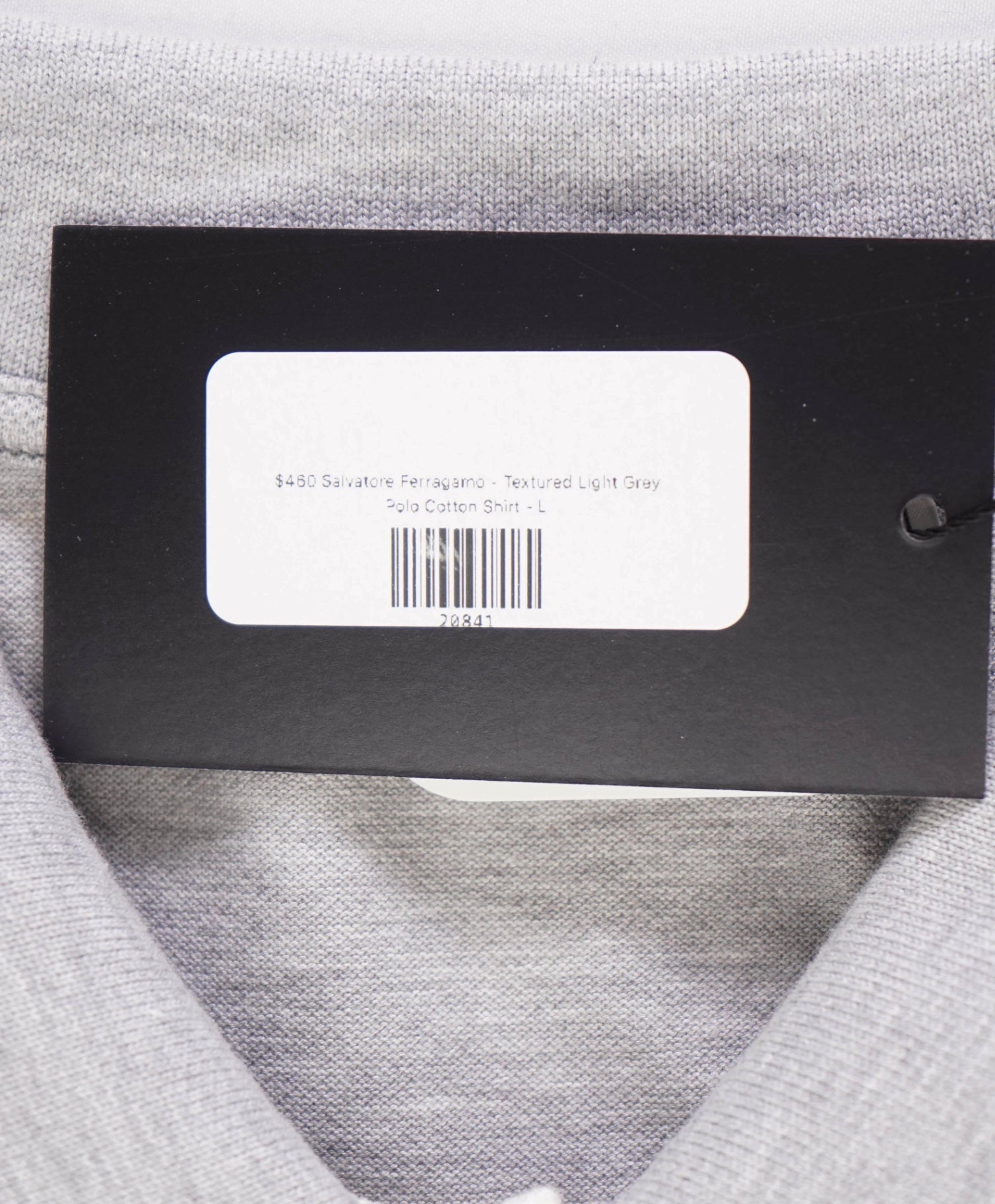 $460 FERRAGAMO - Textured Light Gray Polo Cotton Shirt - L
