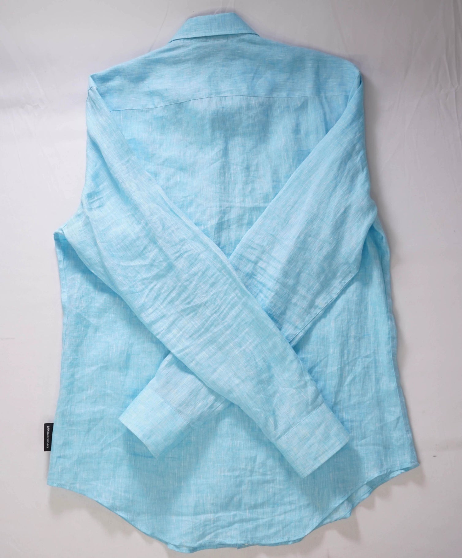 $395 Emporio Armani - Light Blue Teal Linen Shirt - S