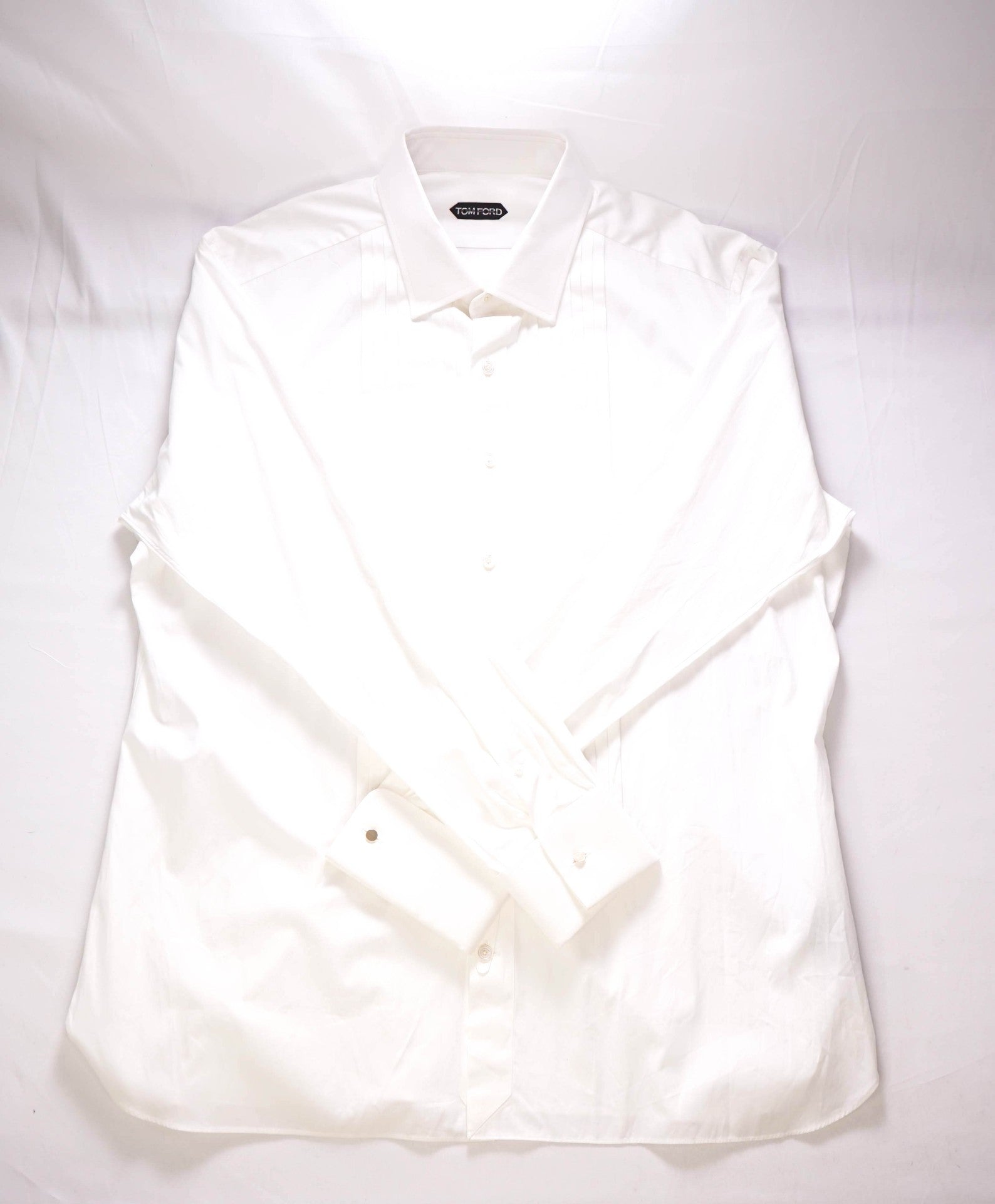 $990 Tom Ford - White pleated Tuxedo Cotton Shirt - 46/18