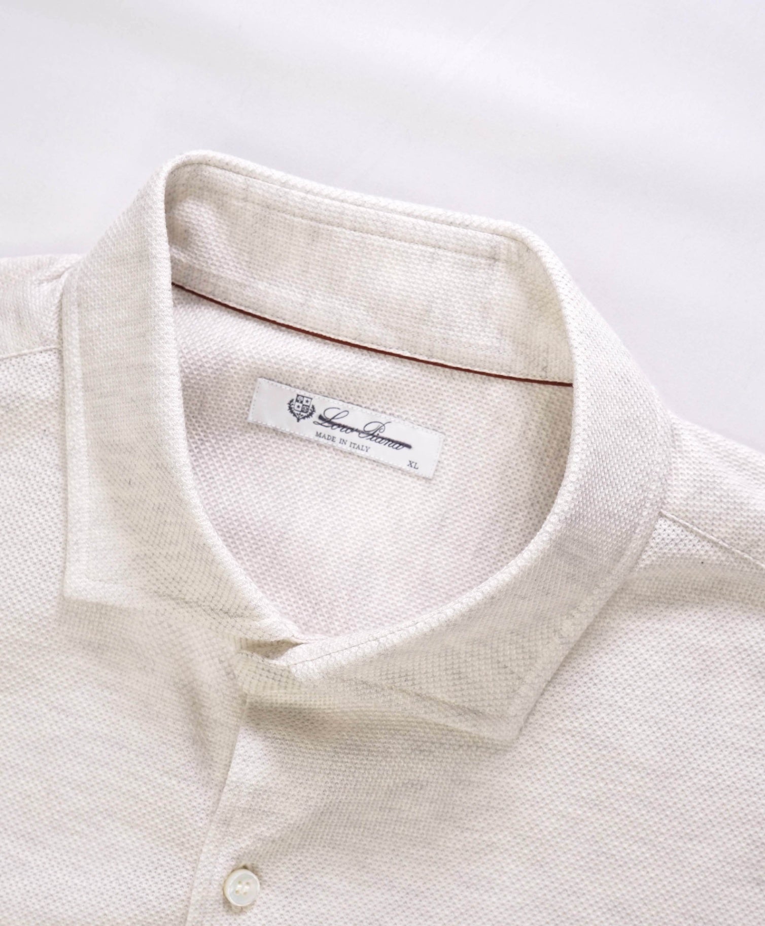 $1,300 LORO PIANA - Stone Neutral Pique Cotton Shirt - XL