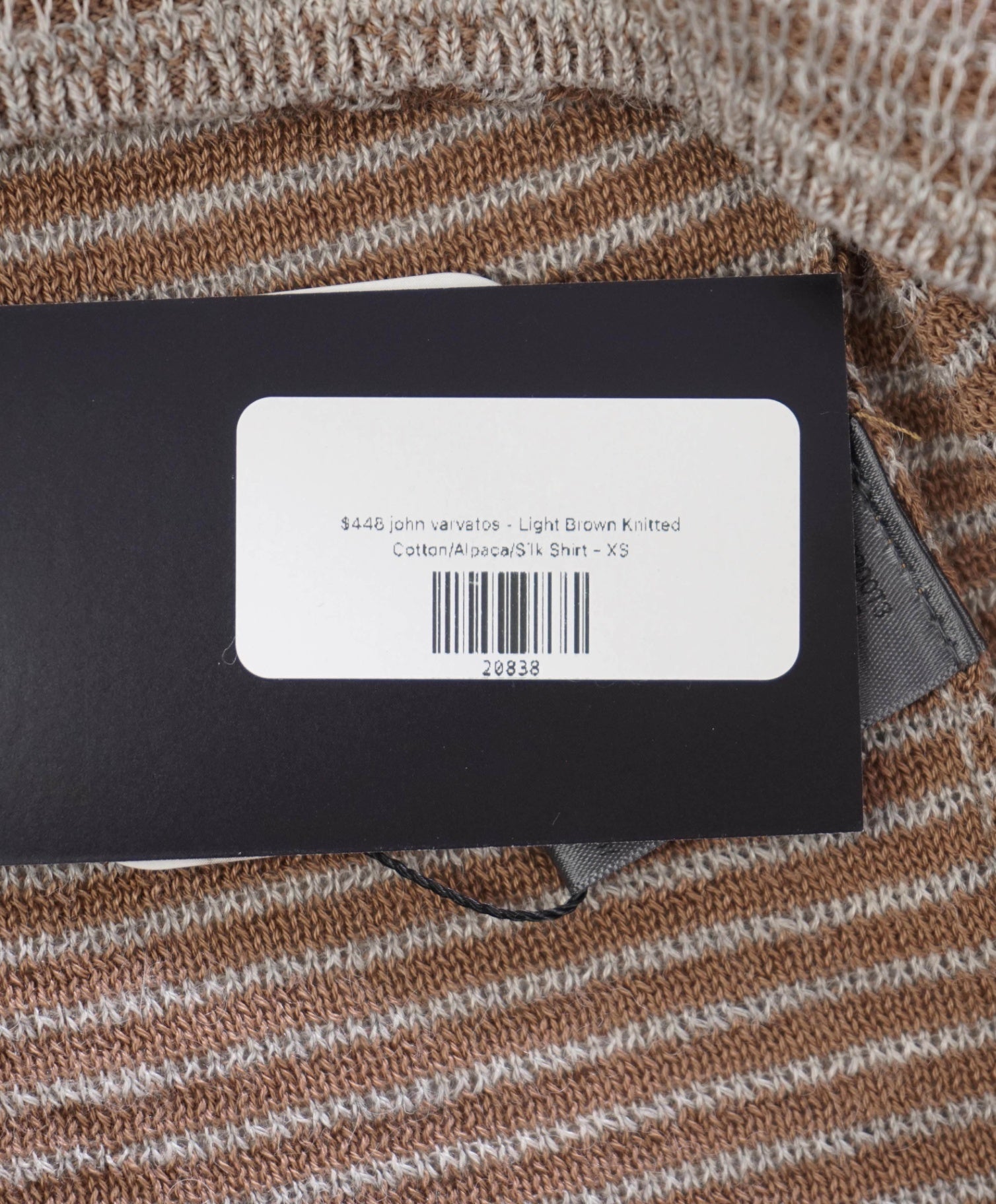 $448 JOHN VARVATOS - Brown Knitted Cotton/Alpaca/Silk Shirt - XS