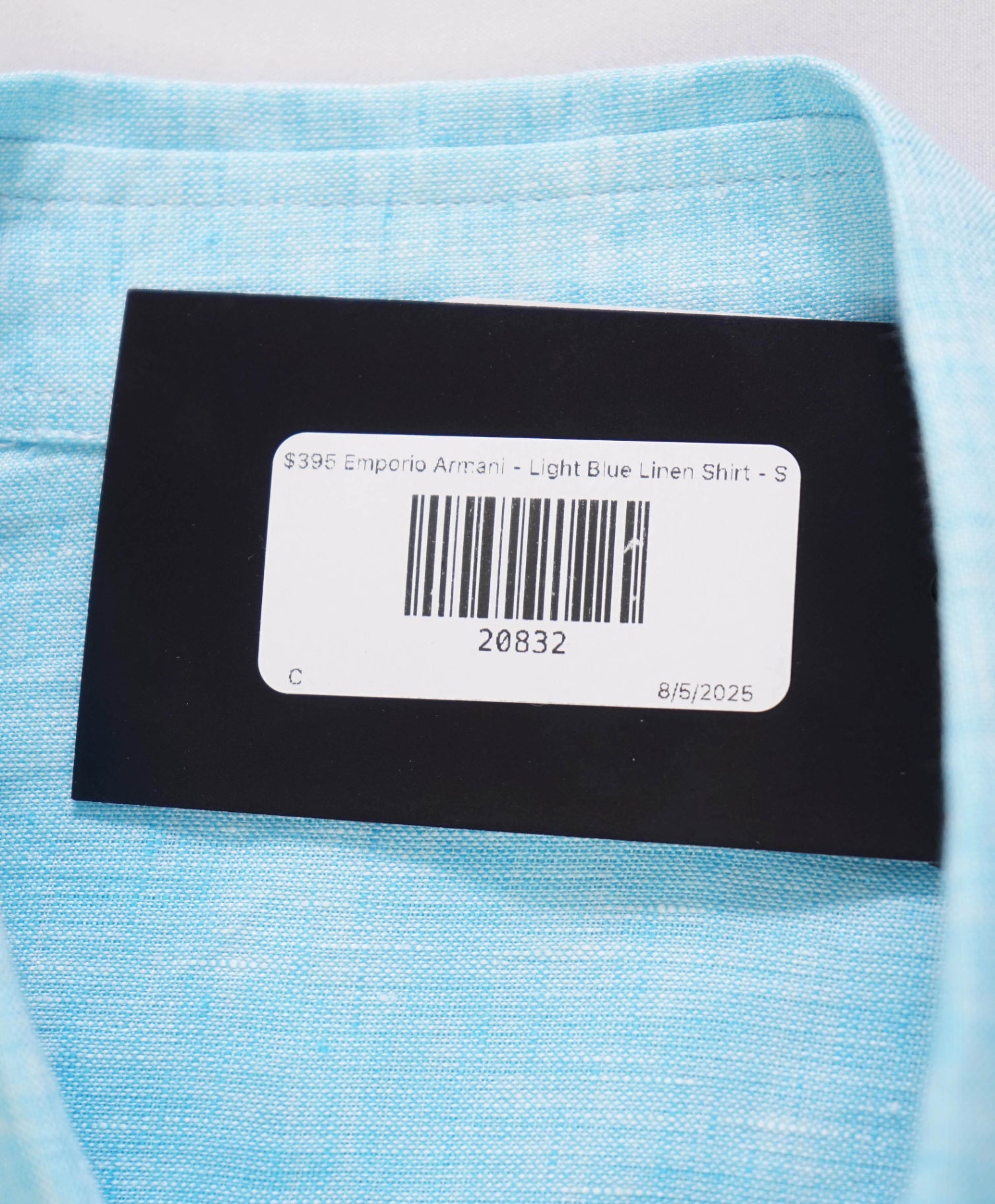 $395 Emporio Armani - Light Blue Teal Linen Shirt - S