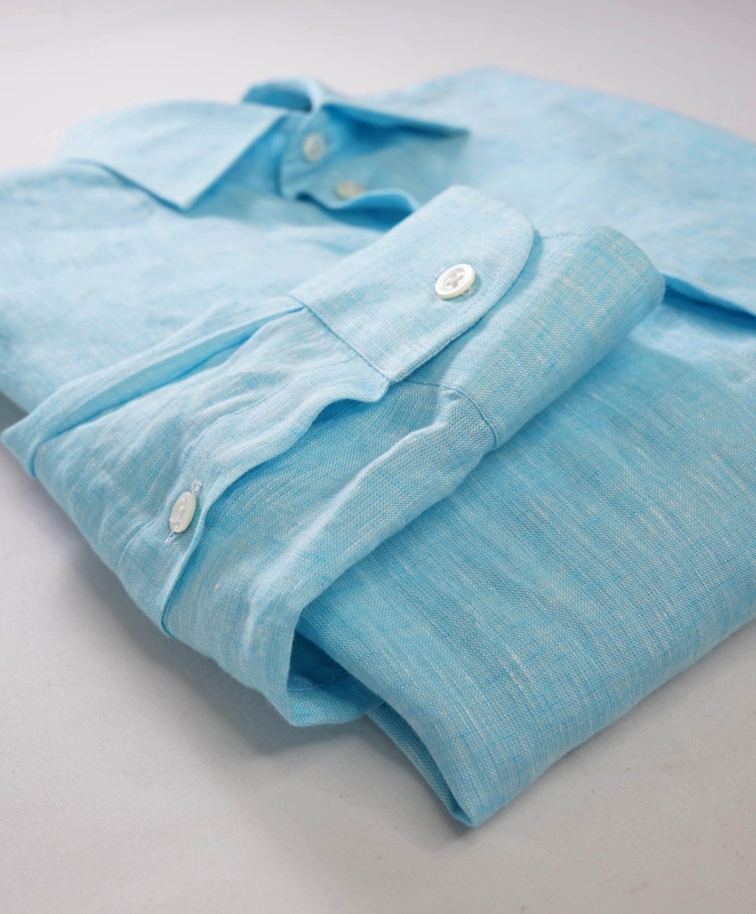 $395 Emporio Armani - Light Blue Teal Linen Shirt - S